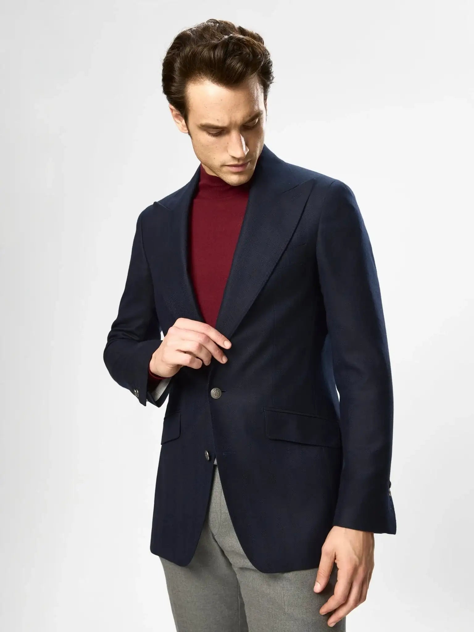 Navy herringbone jacket Vitale Barberis Canonico fabric