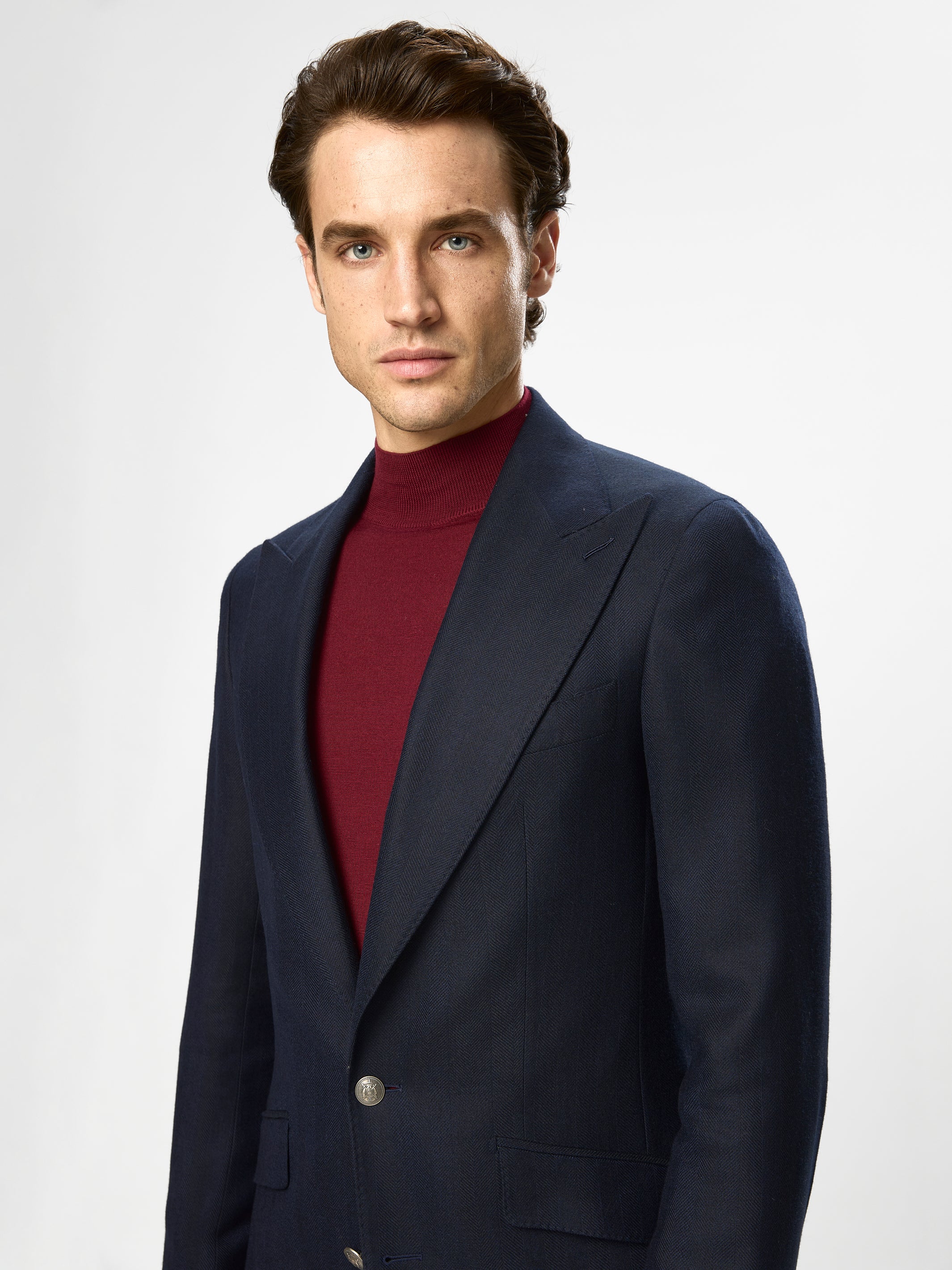 Sacou navy herringbone tesatura Vitale Barberis Canonico