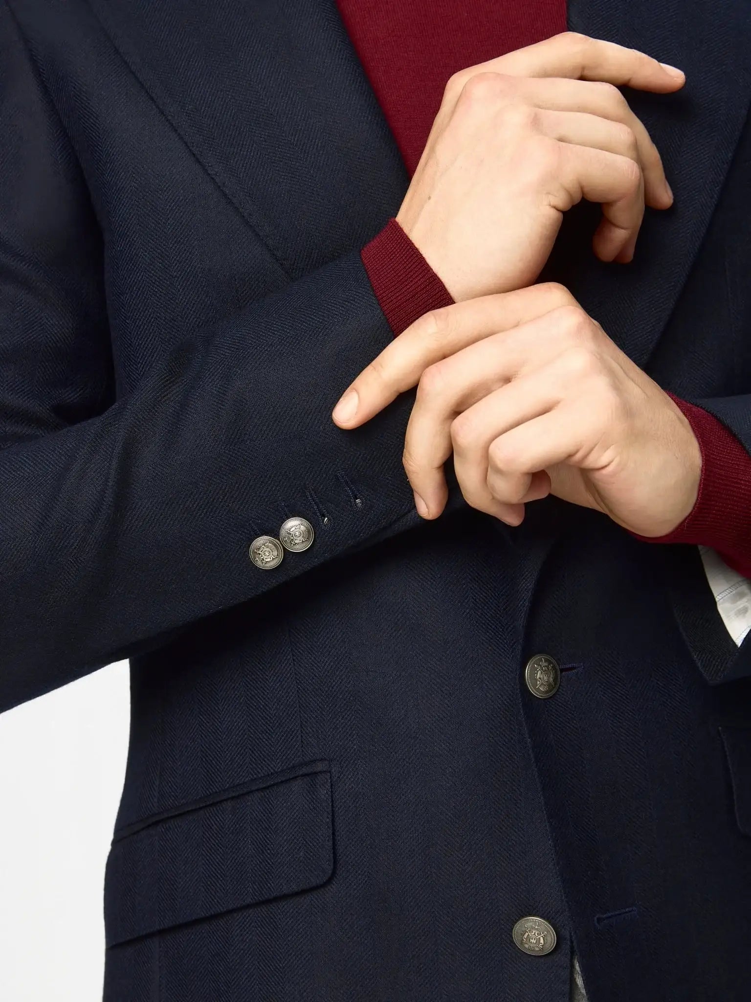 Navy herringbone jacket Vitale Barberis Canonico fabric