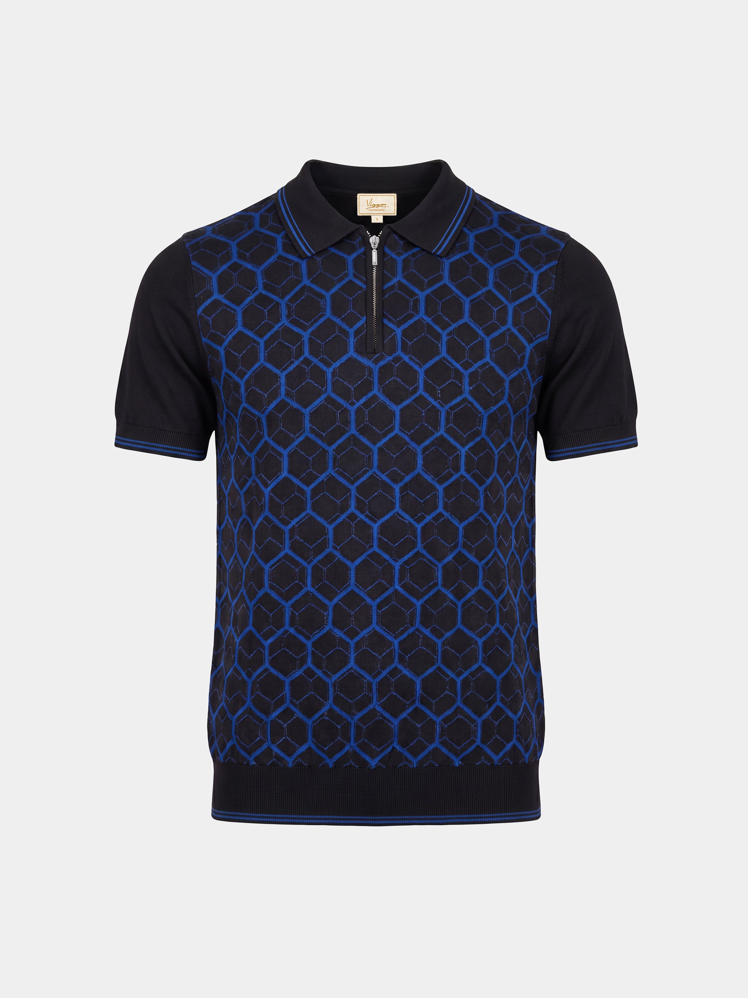 Tricou Polo negru hexagon matase&bumbac