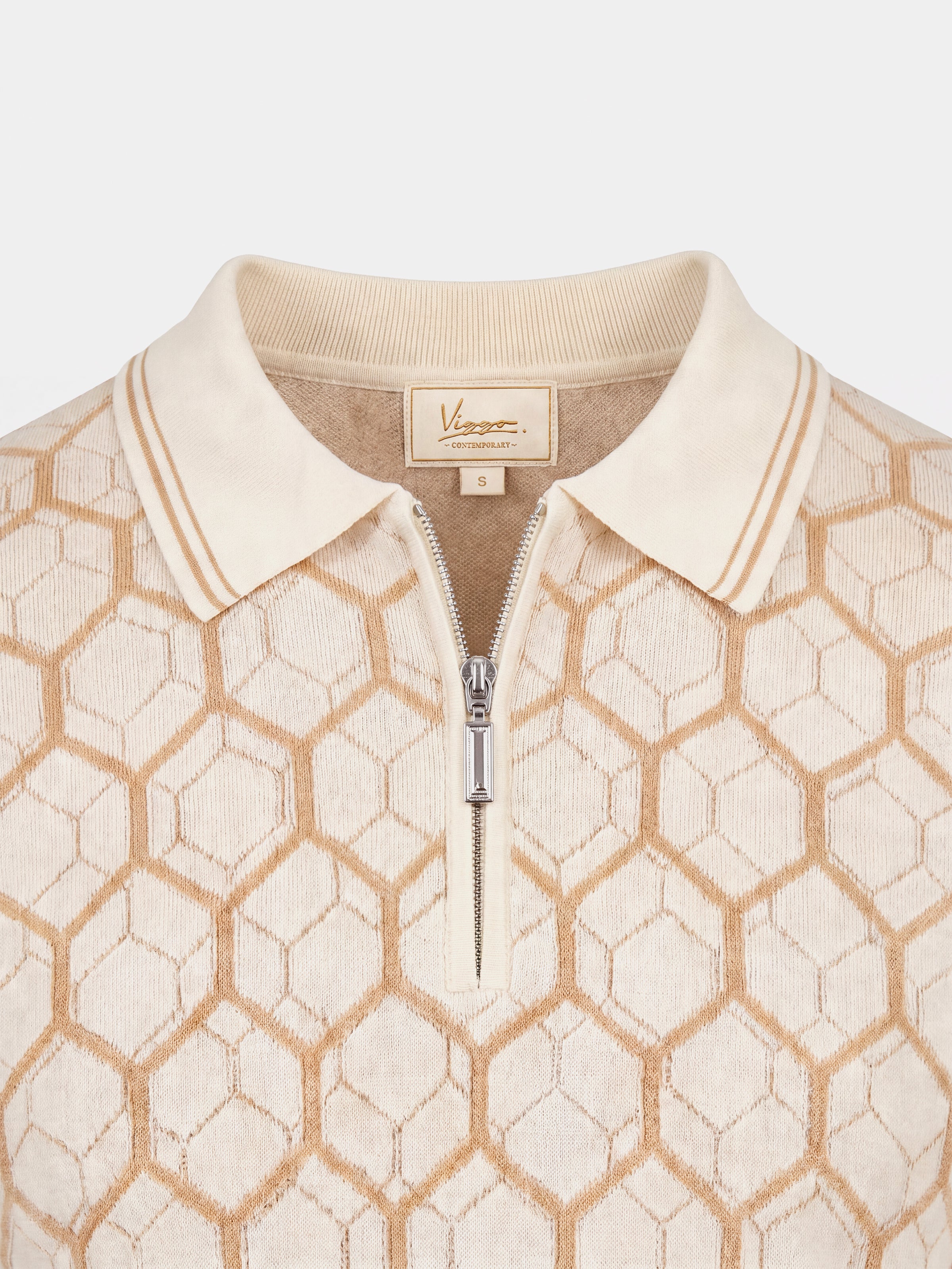 Tricou Polo bej hexagon matase&bumbac