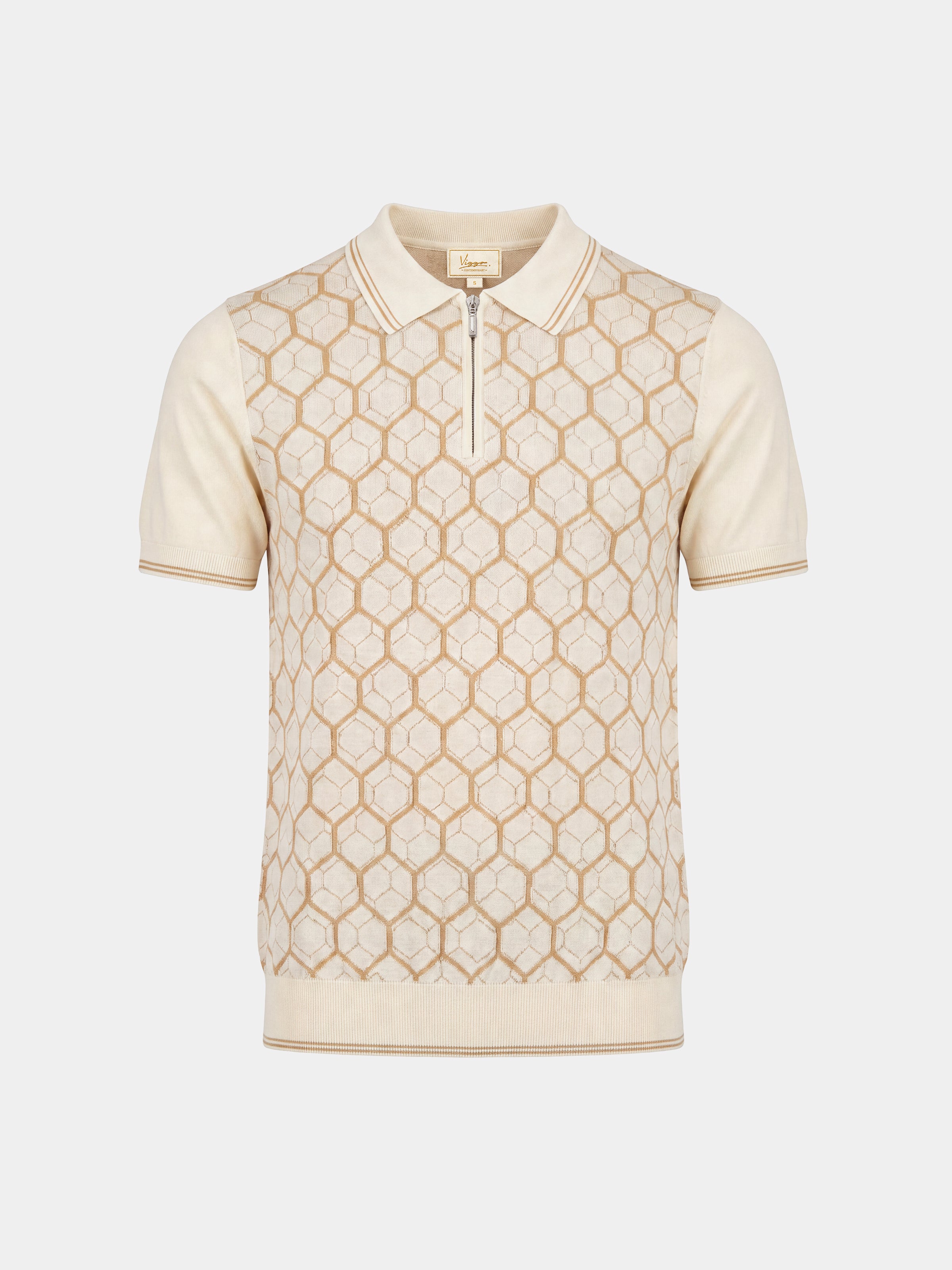 Tricou Polo bej hexagon matase&bumbac