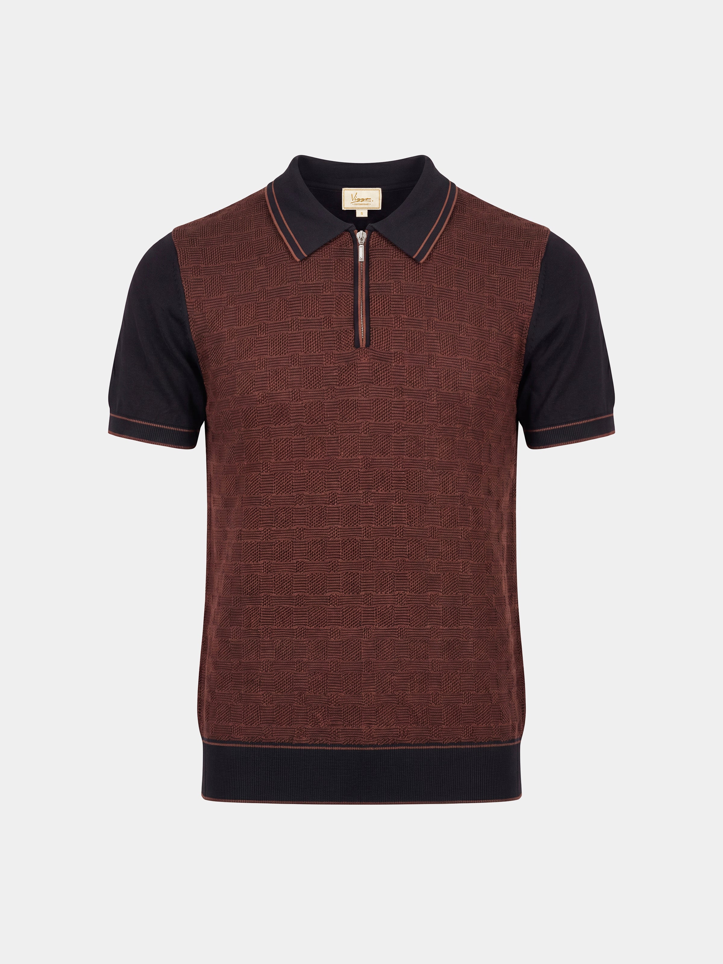 Tricou Polo negru texturat matase&bumbac