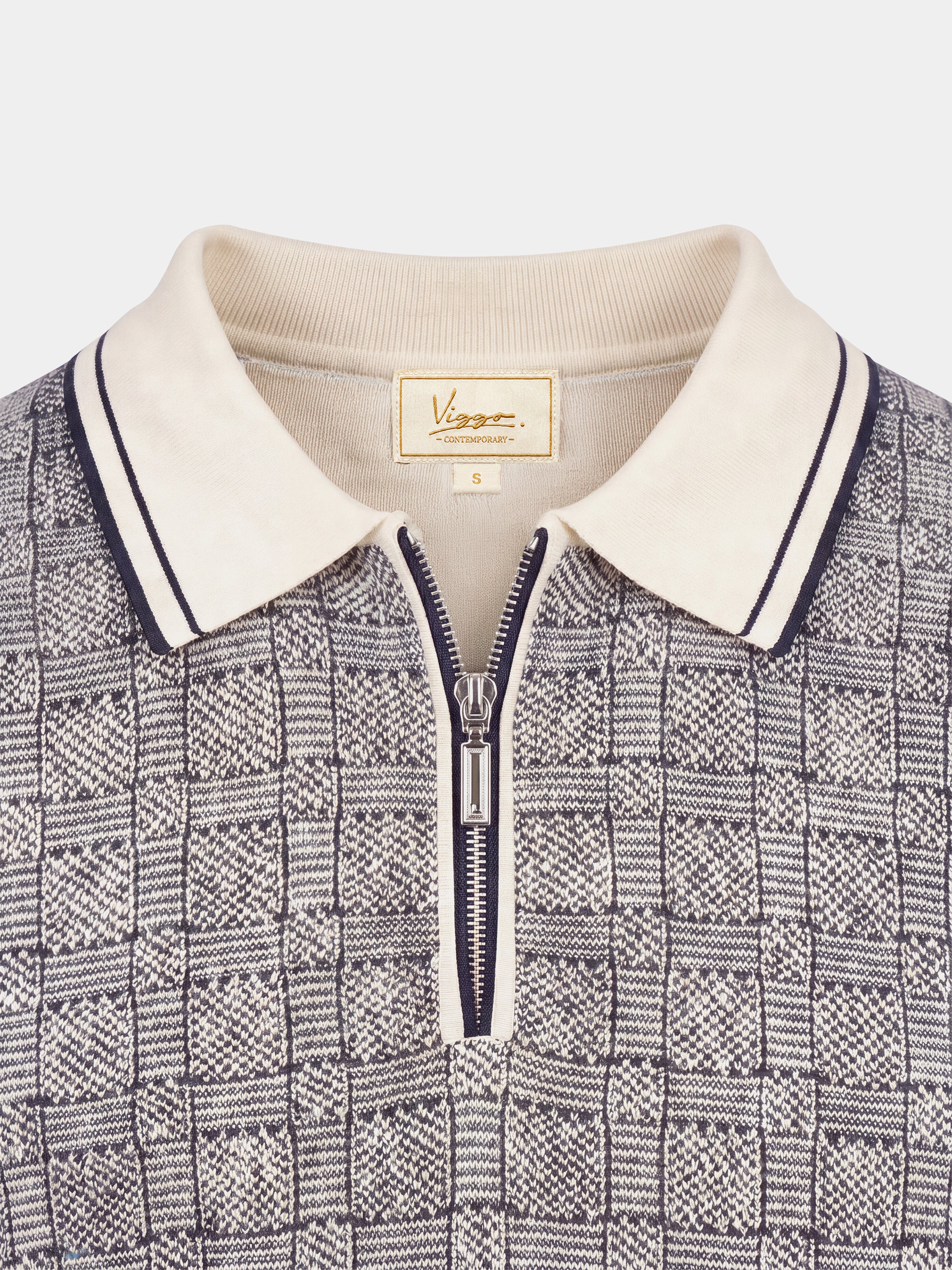 Tricou Polo alb cu gri texturat matase&bumbac