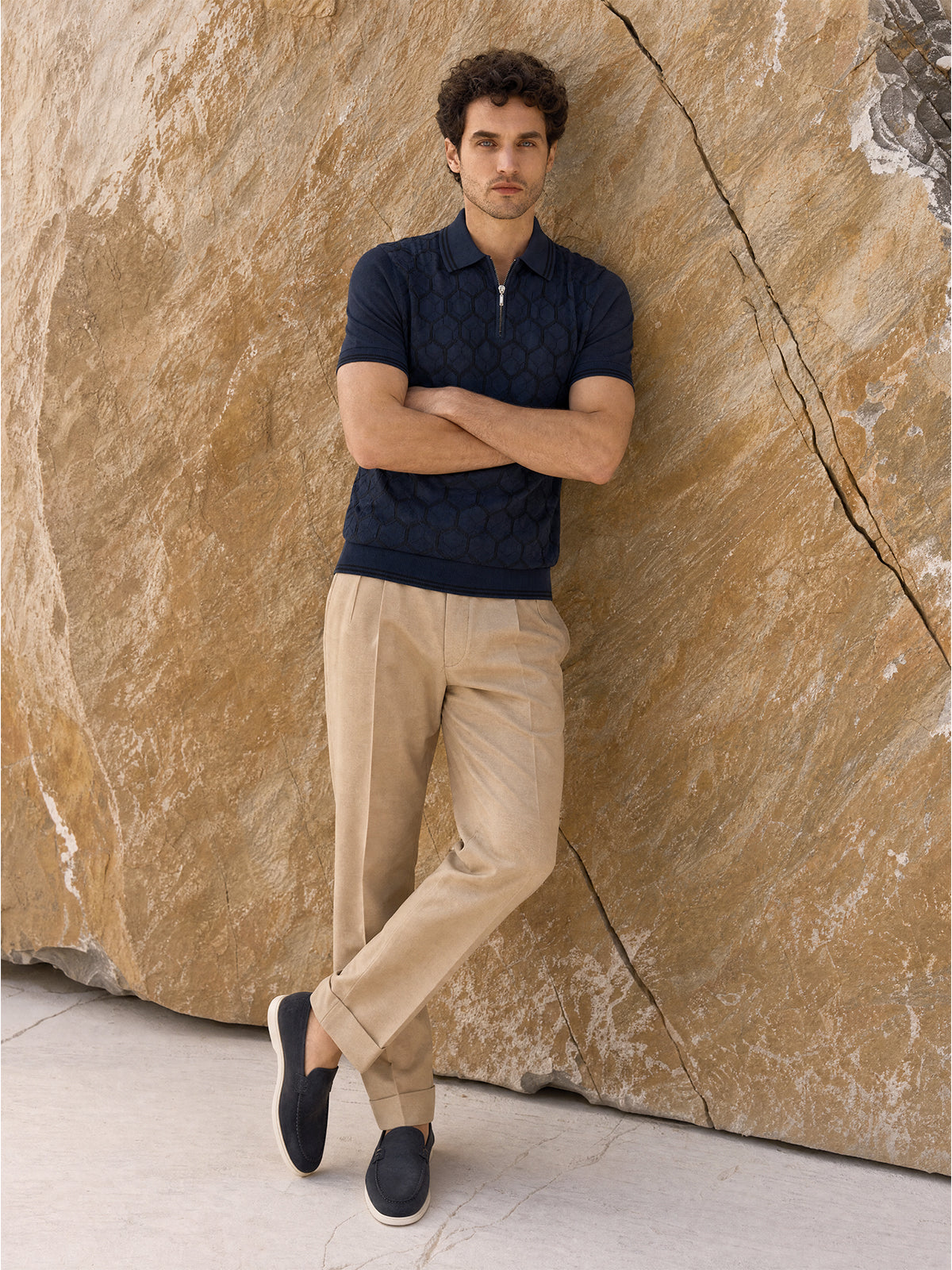 Tricou Polo navy hexagon matase&bumbac