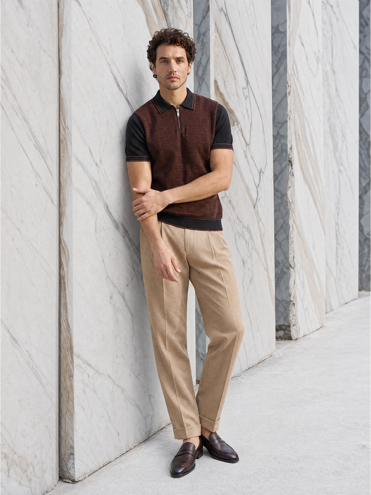 Tricou Polo negru texturat matase&bumbac