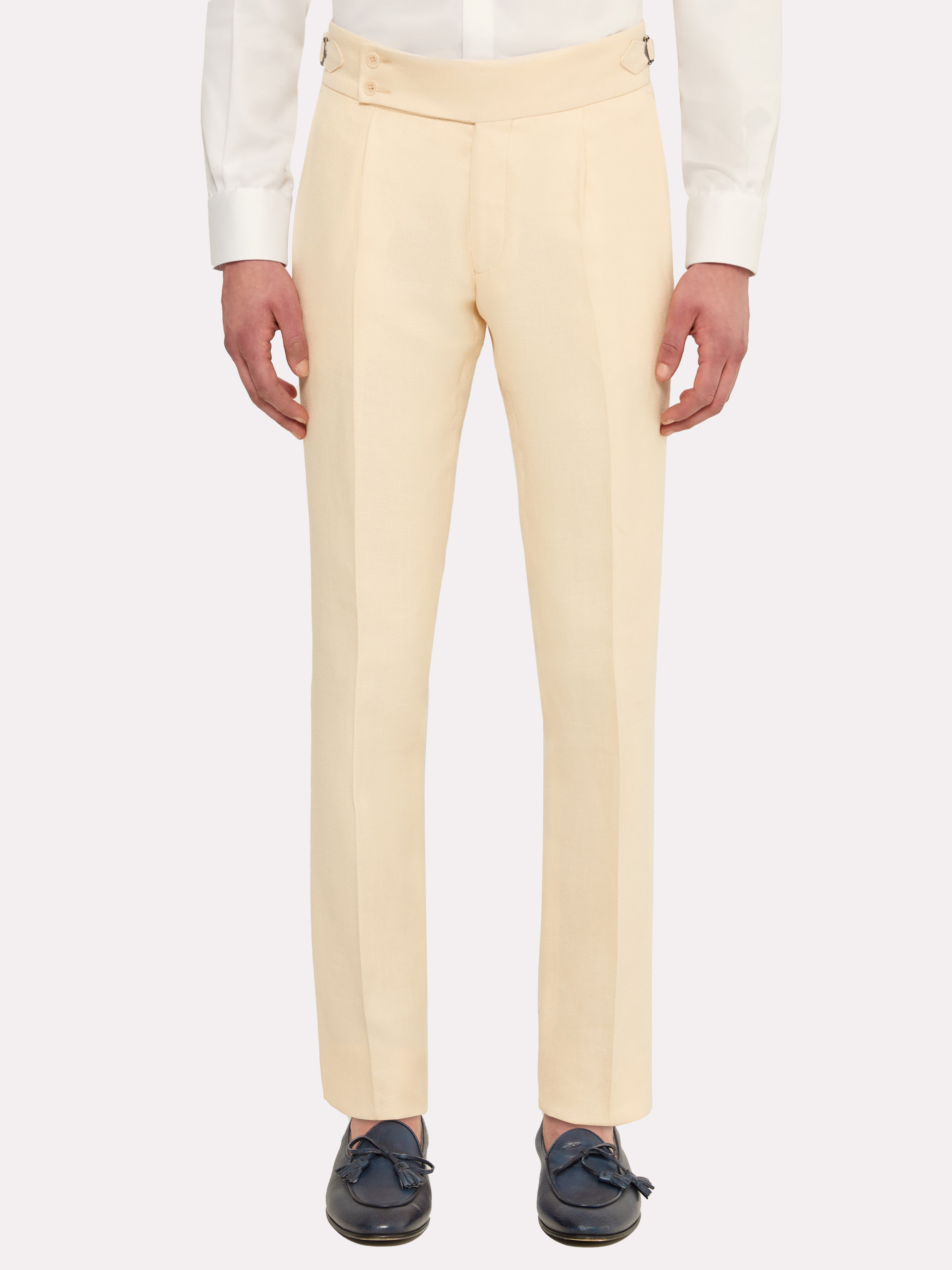 Linen and silk adjustable waist pants