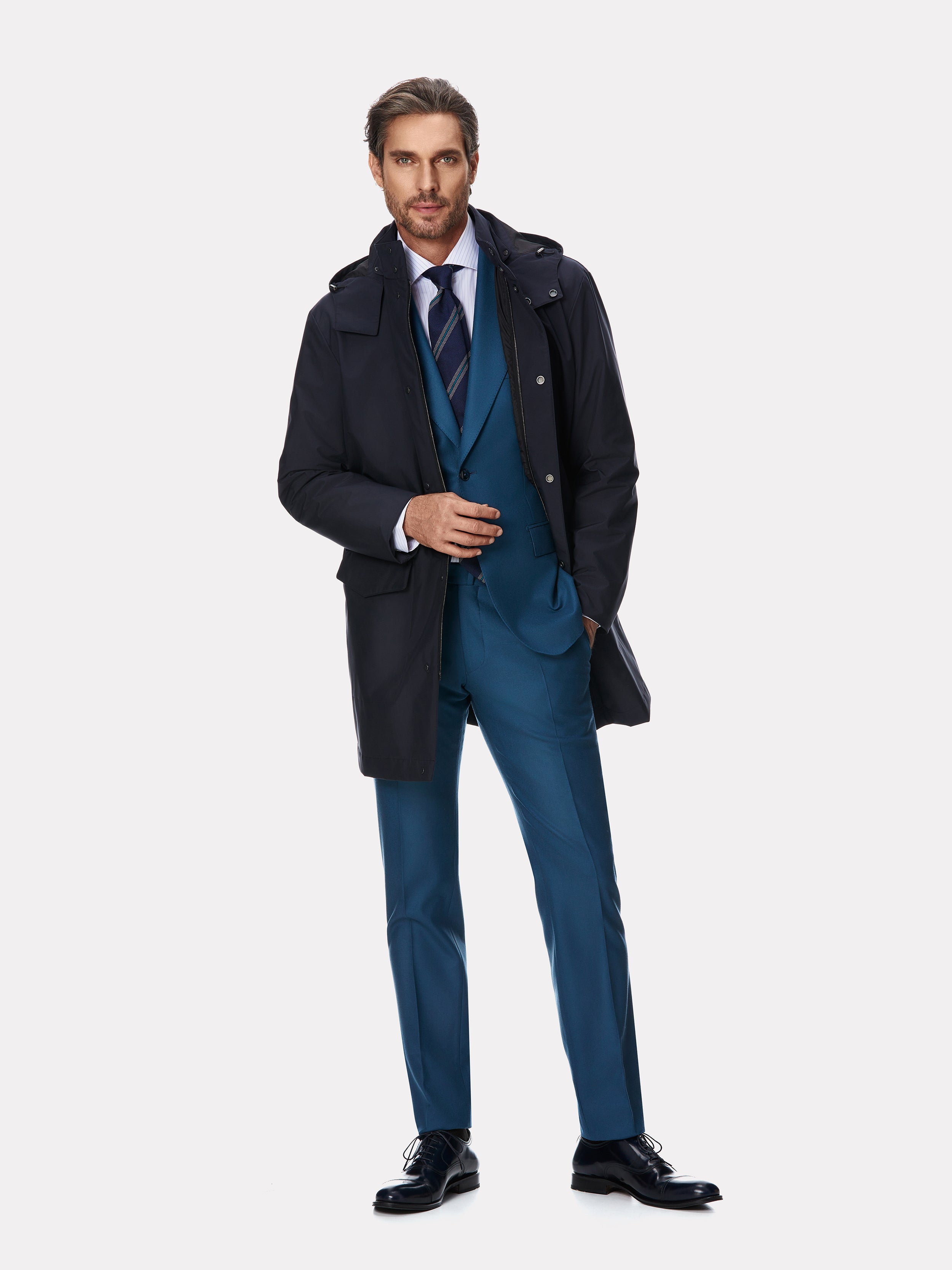 Costum tesatura Loro Piana turquoise din flanel