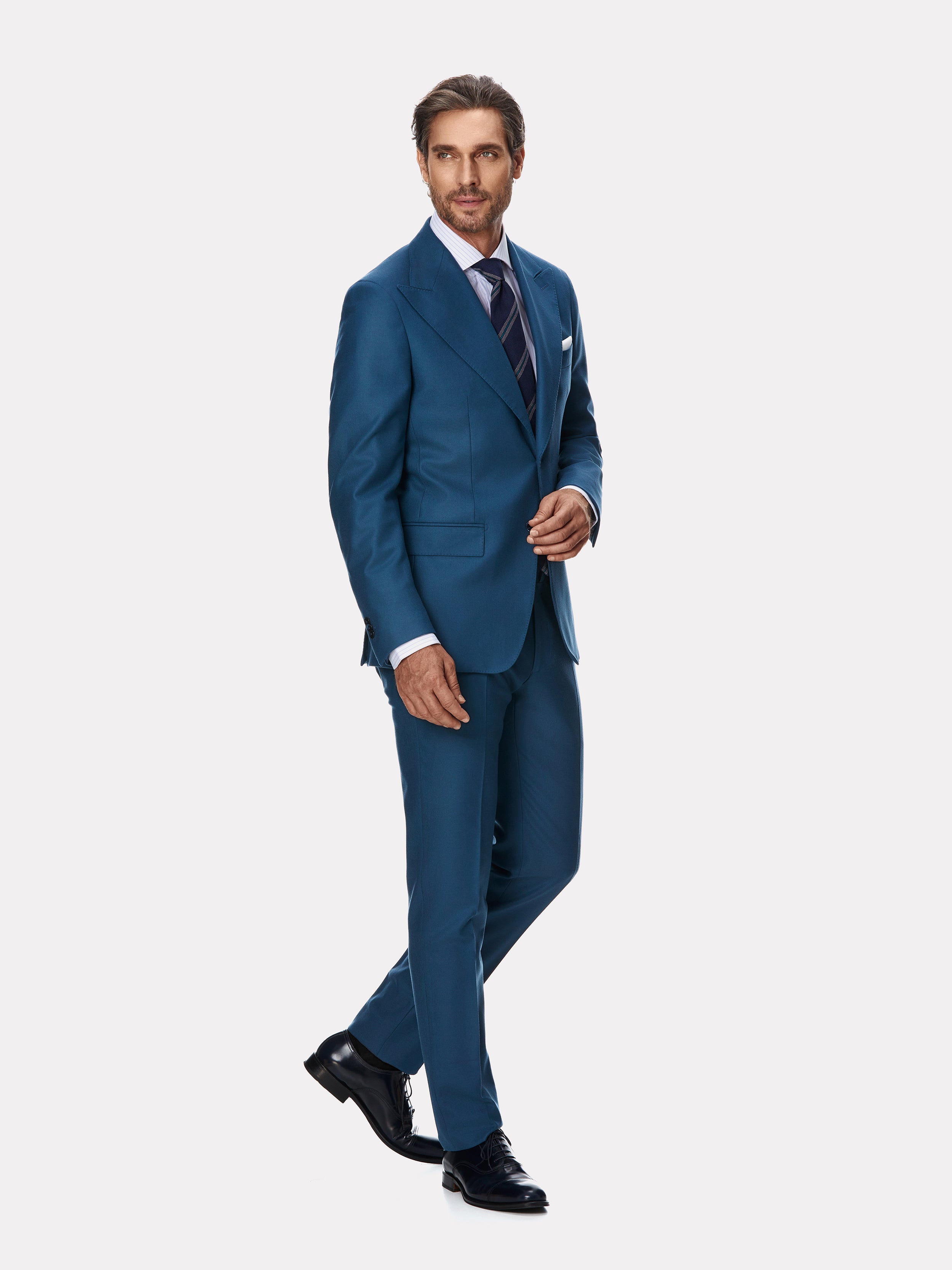 Costum tesatura Loro Piana turquoise din flanel