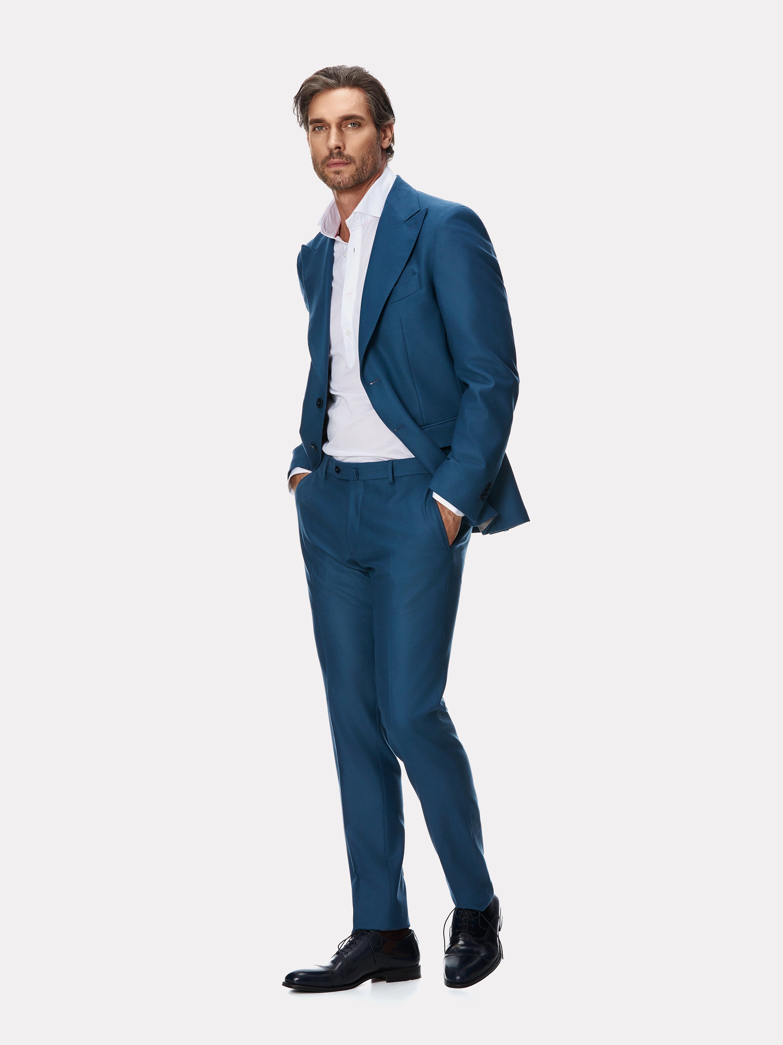 Costum tesatura Loro Piana turquoise din flanel