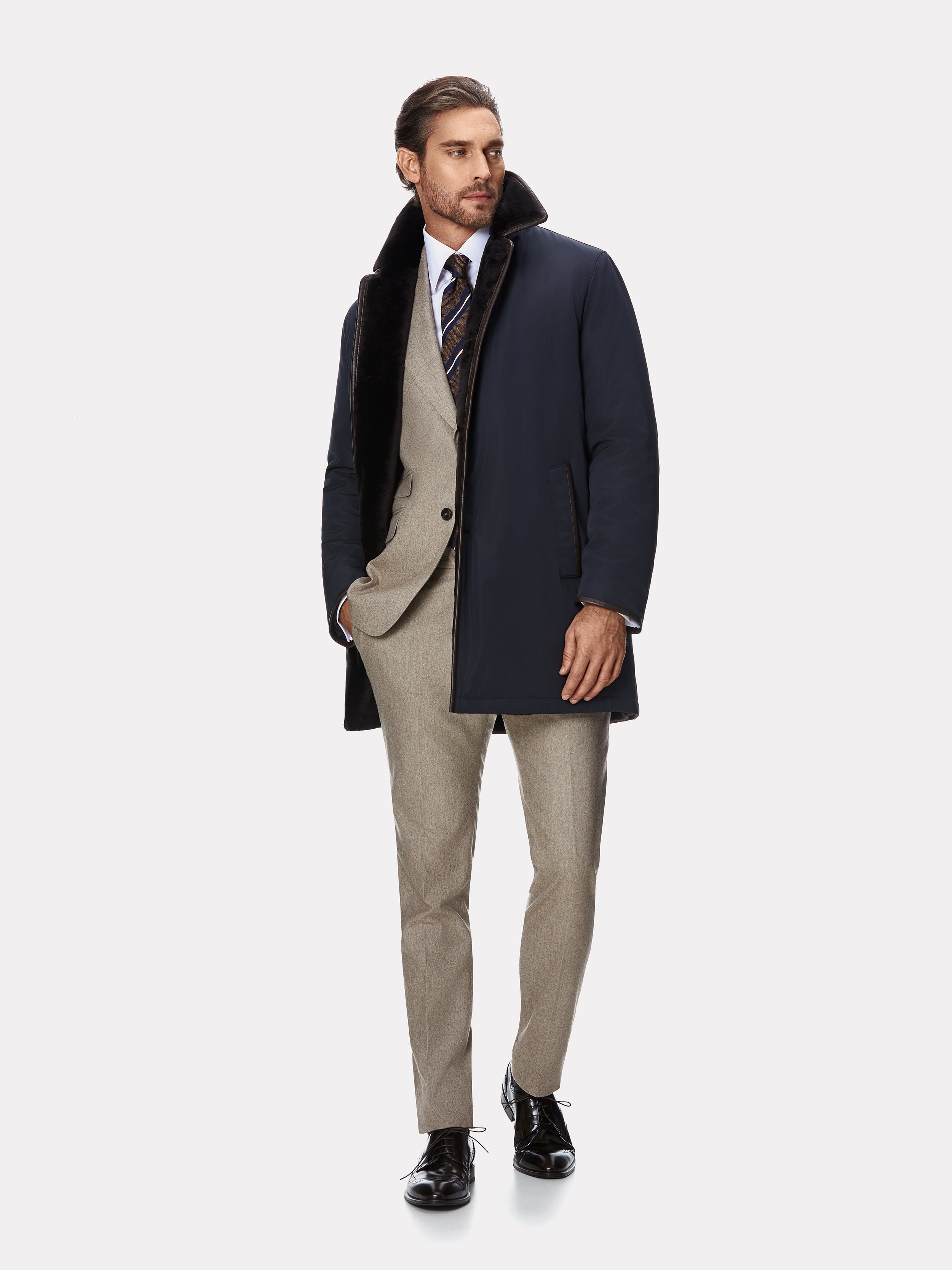 Costum tesatura TG di Fabio, flanel beige, texturat