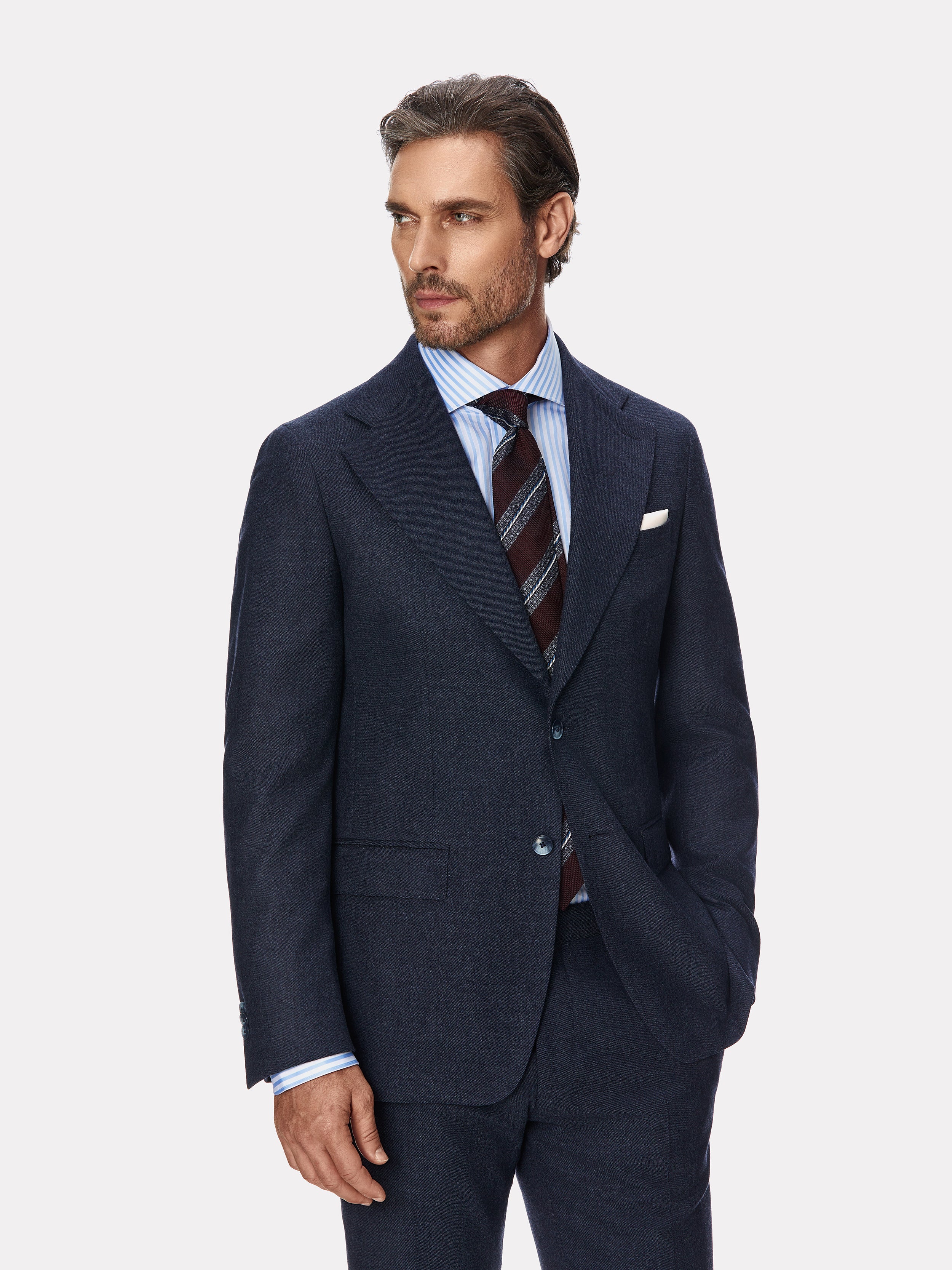 Costum tesatura Loro Piana bleumarin, flanel texturat