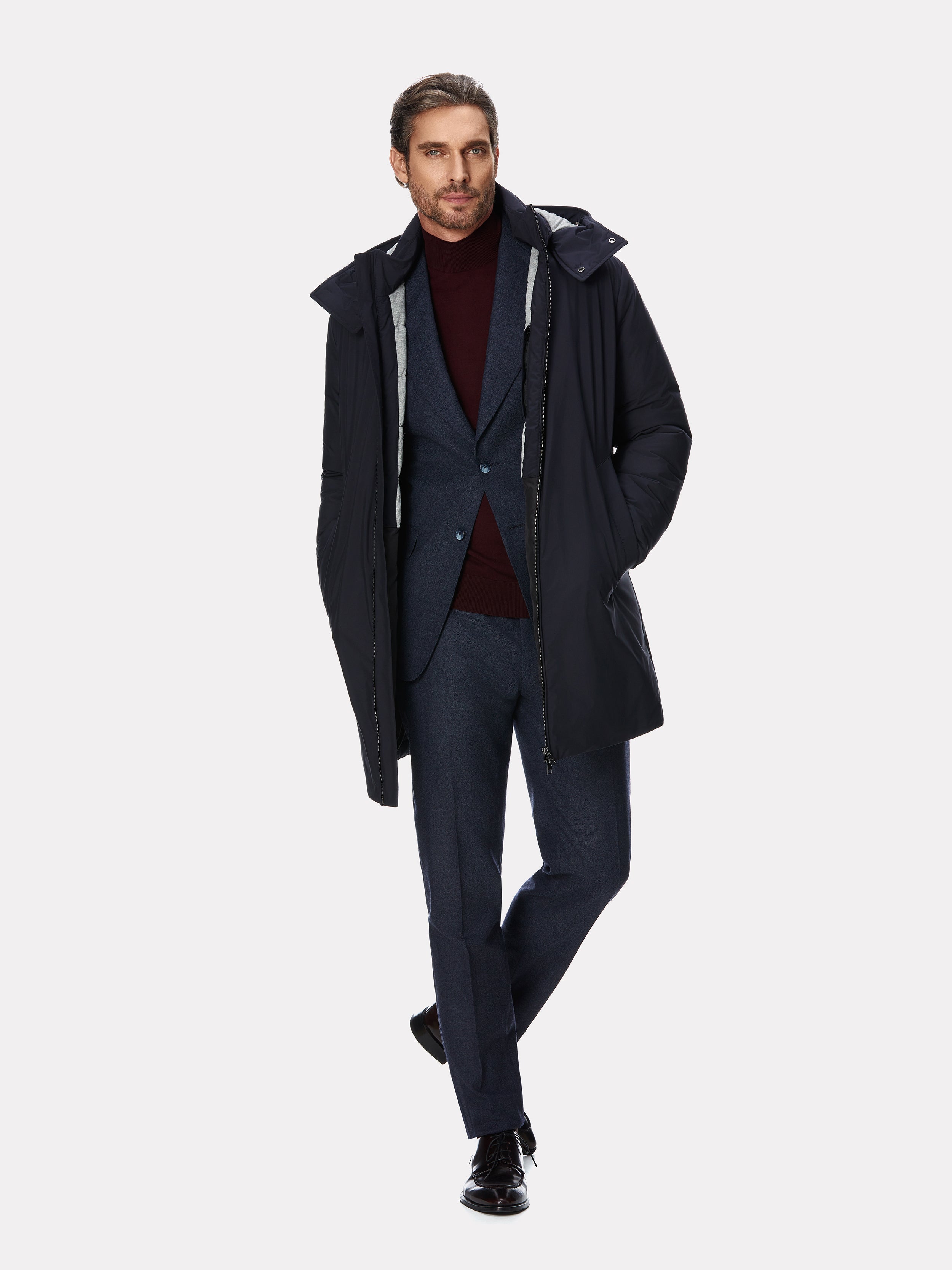 Costum tesatura Loro Piana bleumarin, flanel texturat