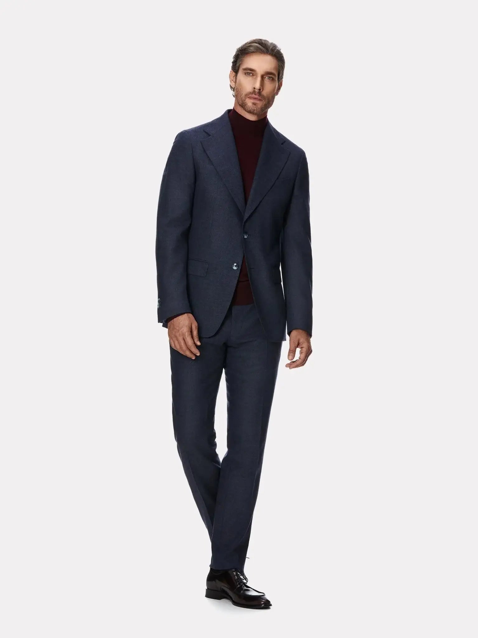 Navy blue Loro Piana fabric suit, textured flannel