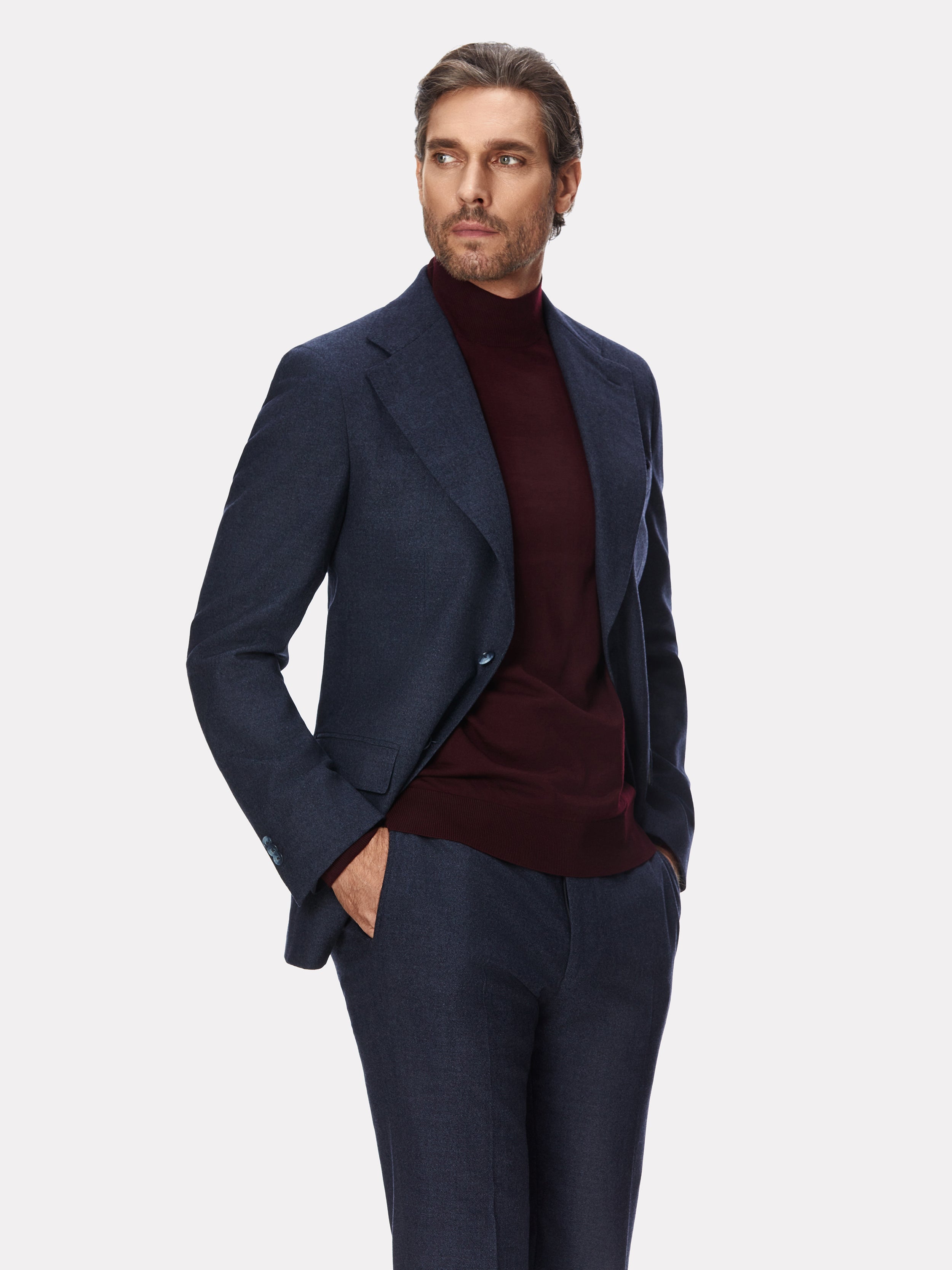 Costum tesatura Loro Piana bleumarin, flanel texturat
