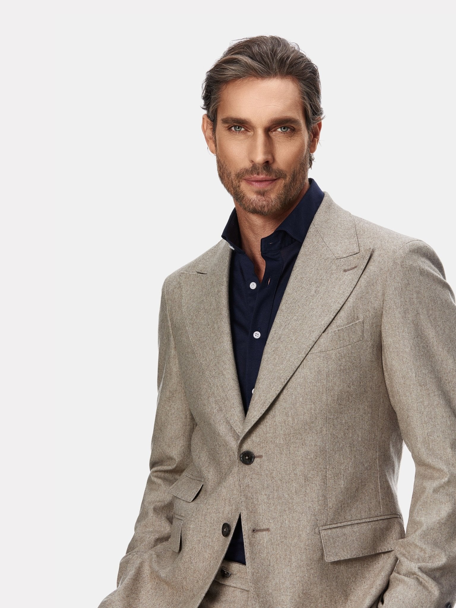 Costum tesatura TG di Fabio, flanel beige, texturat - Viggo