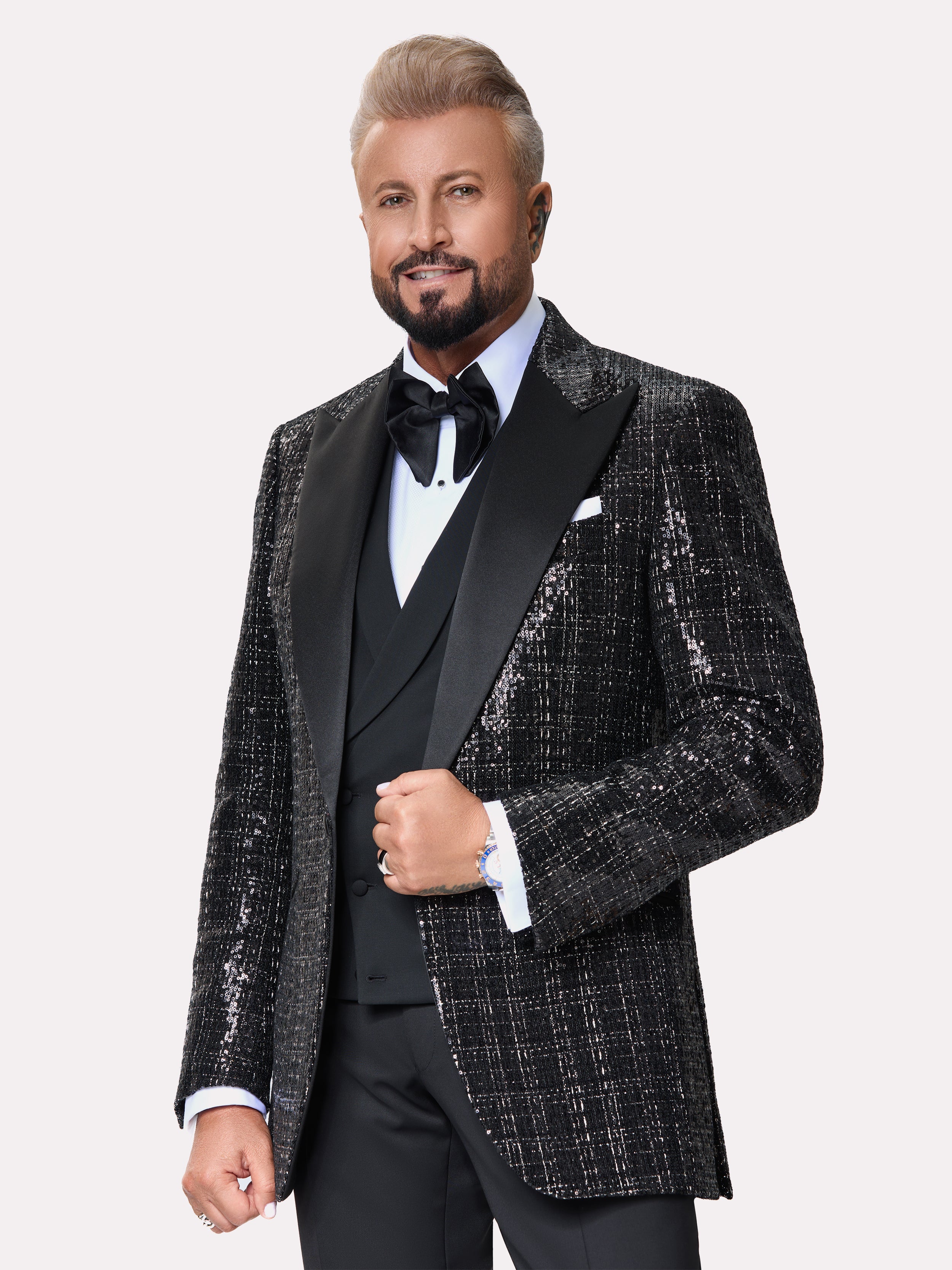 Sacou smoking made to measure cu paiete in carouri albe
