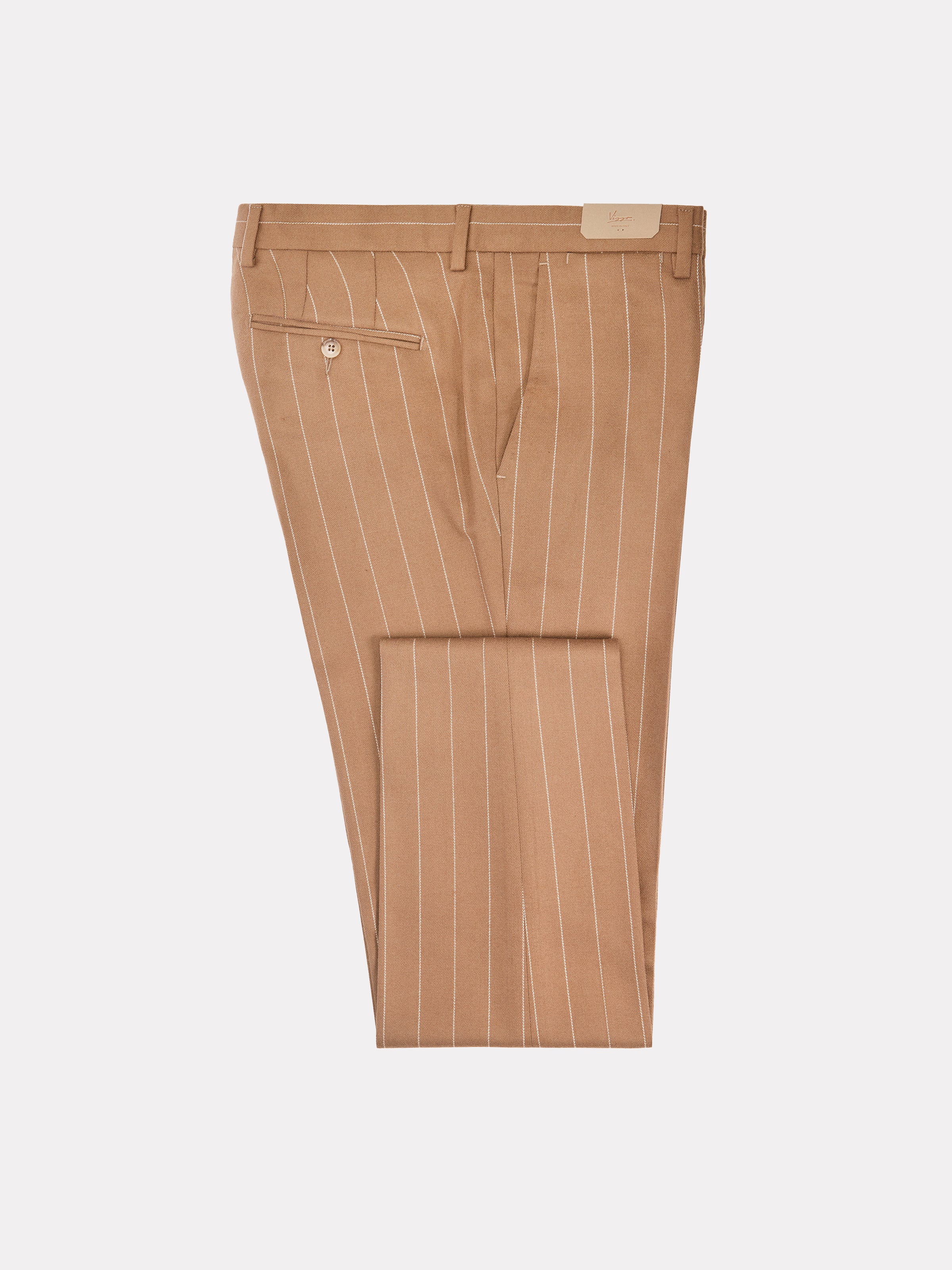Slim fit suit with fine beige stripes, double-breasted