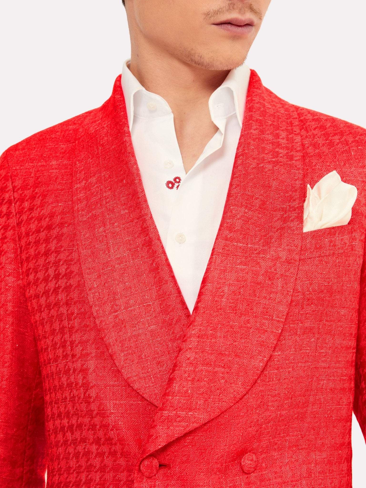 Sacou smoking casmir si matase, tesatura Piacenza, coral