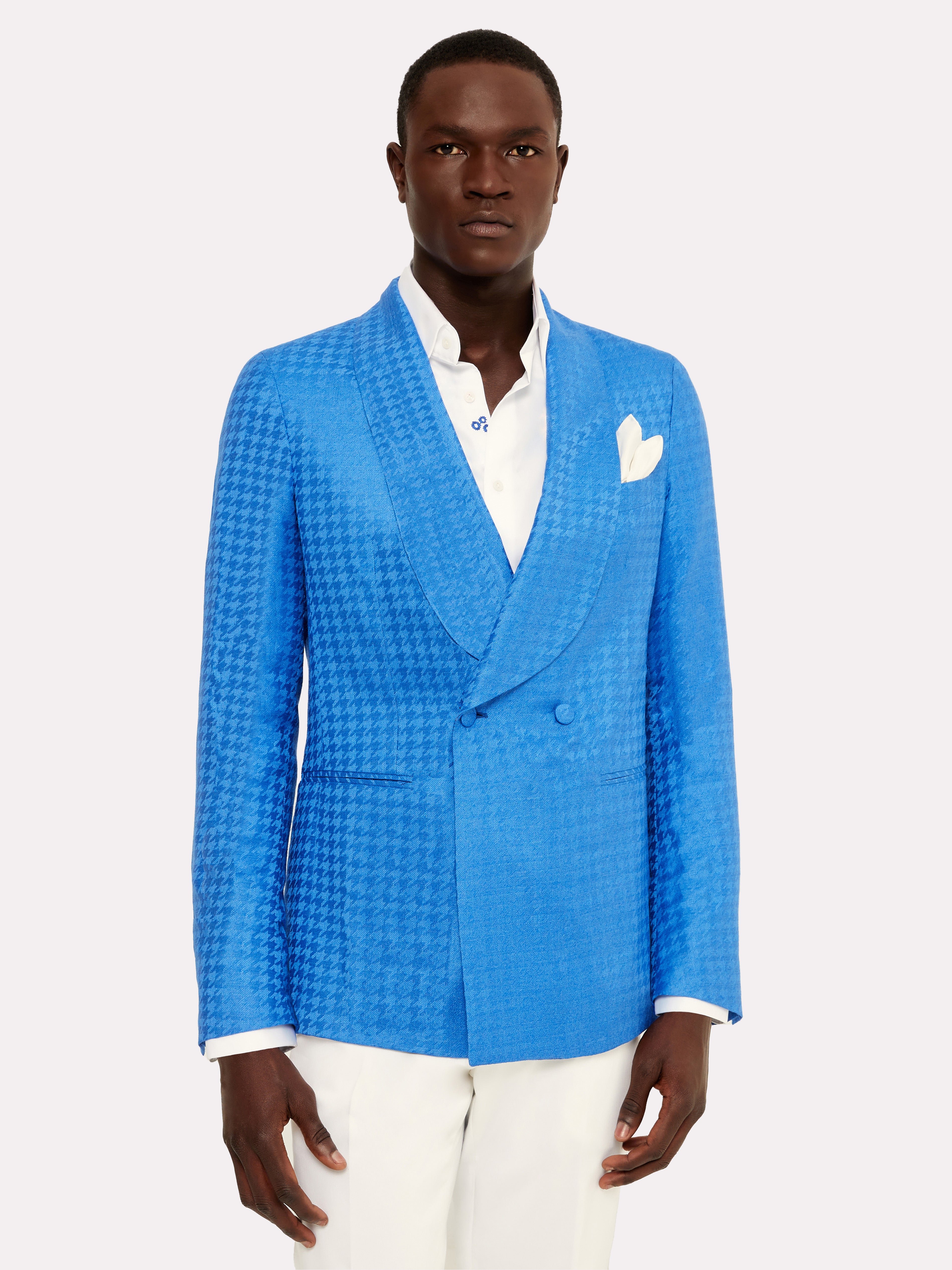 Sacou smoking casmir si matase, tesatura Piacenza, albastru