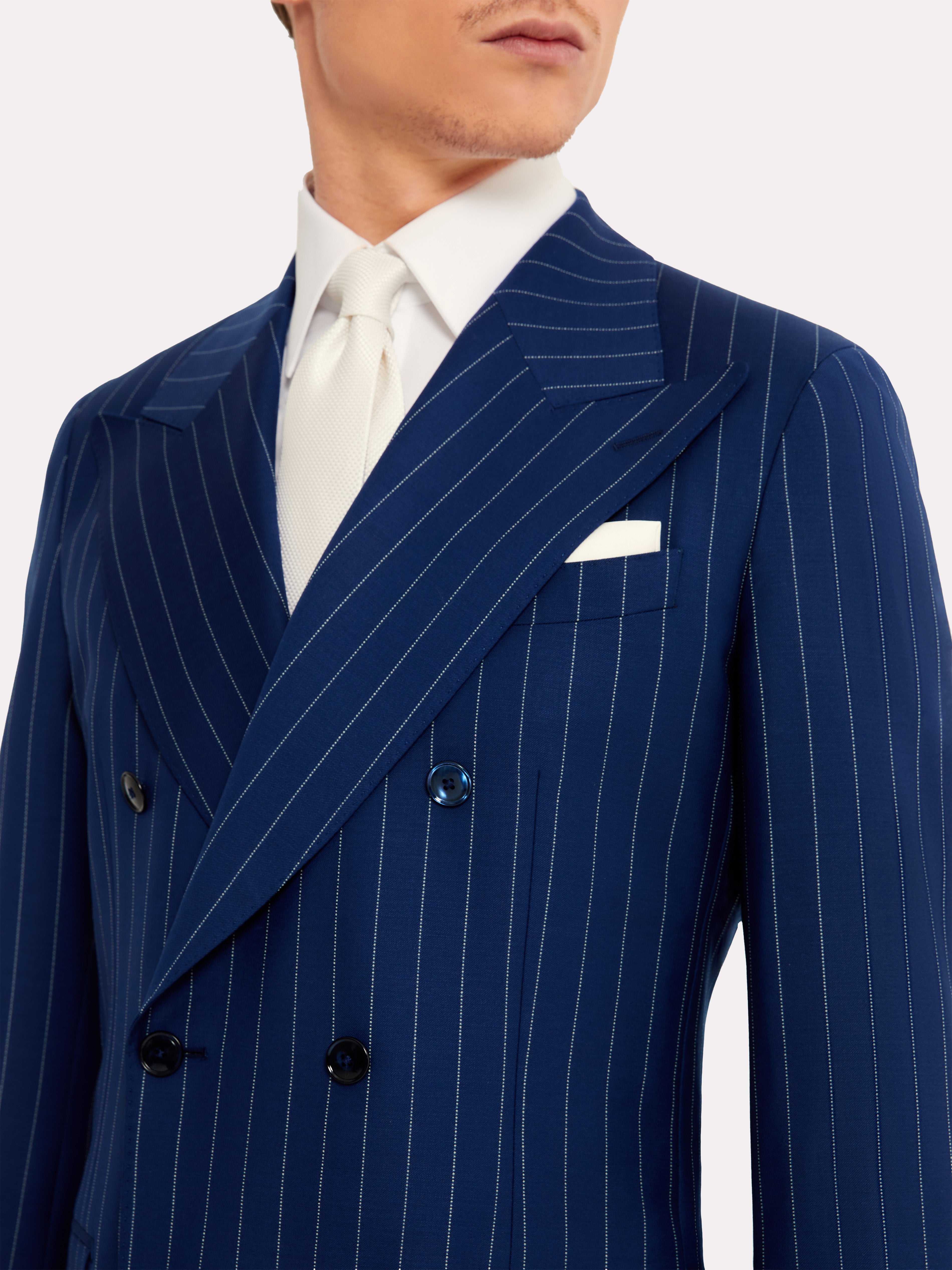 Costum tesatura Loro Piana, albastru la doua randuri de nasturi