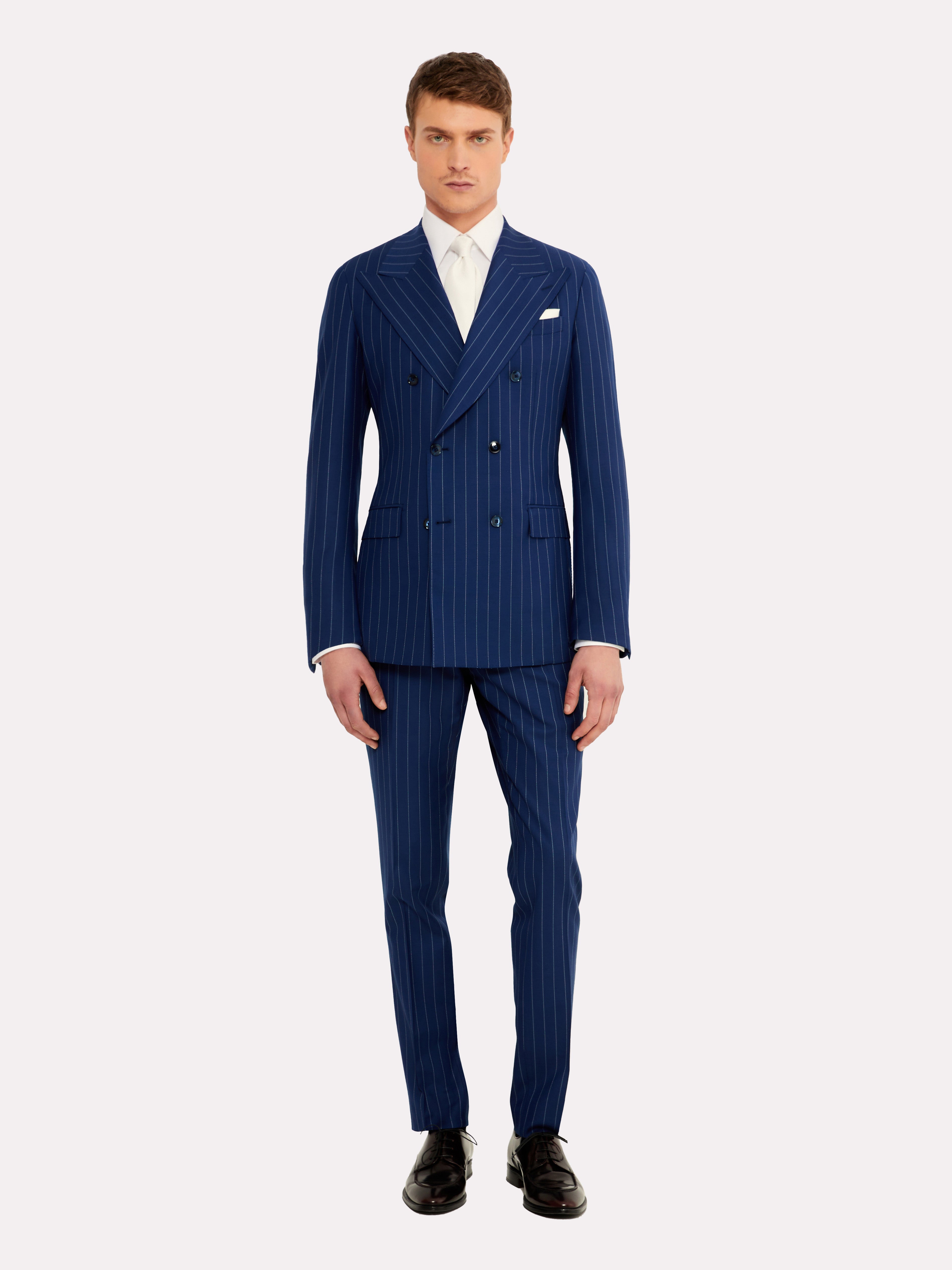 Costum tesatura Loro Piana, albastru la doua randuri de nasturi