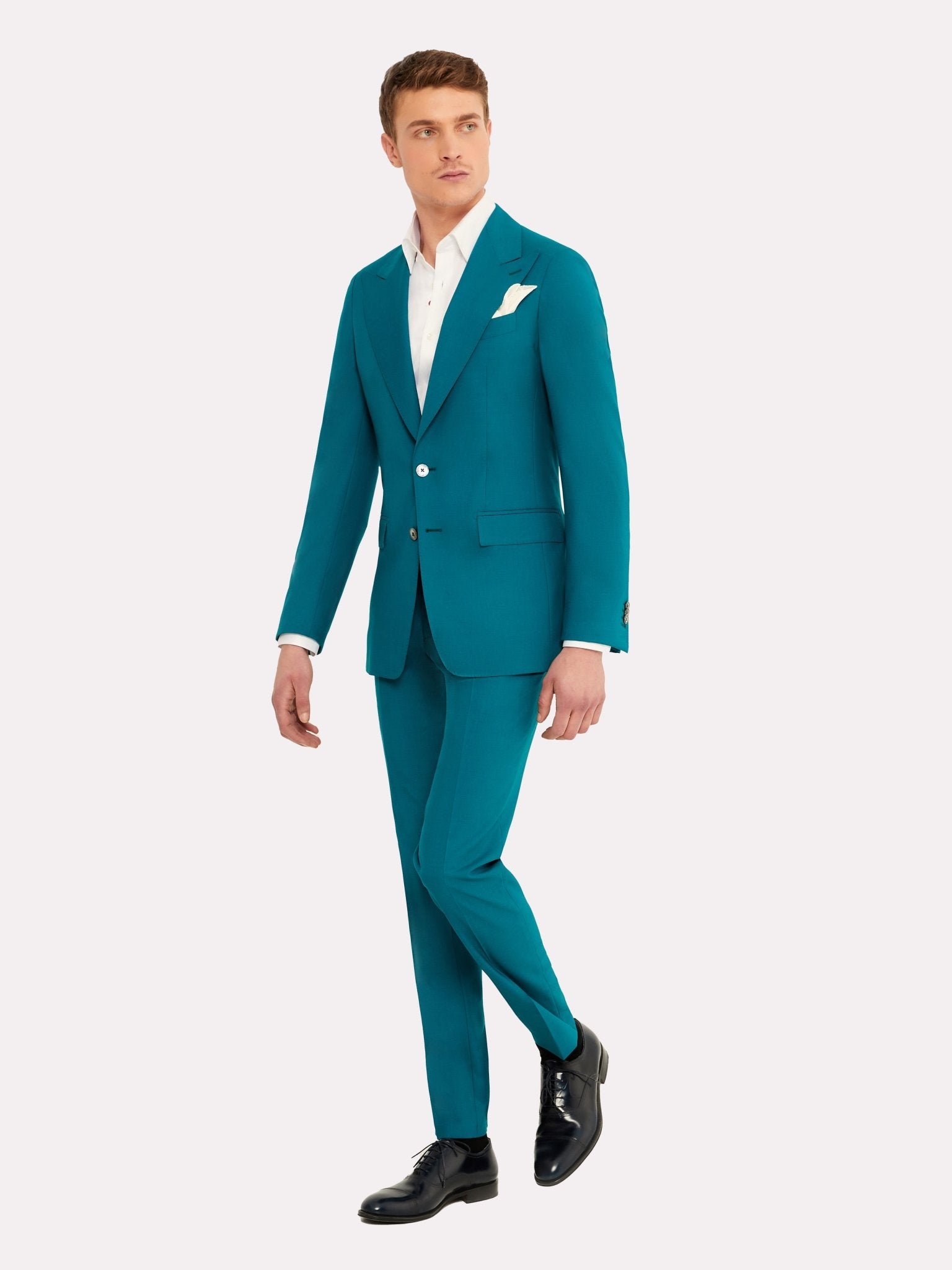 Costum tesatura Vitale Barberis, aquamarin din lana si matase - Viggo