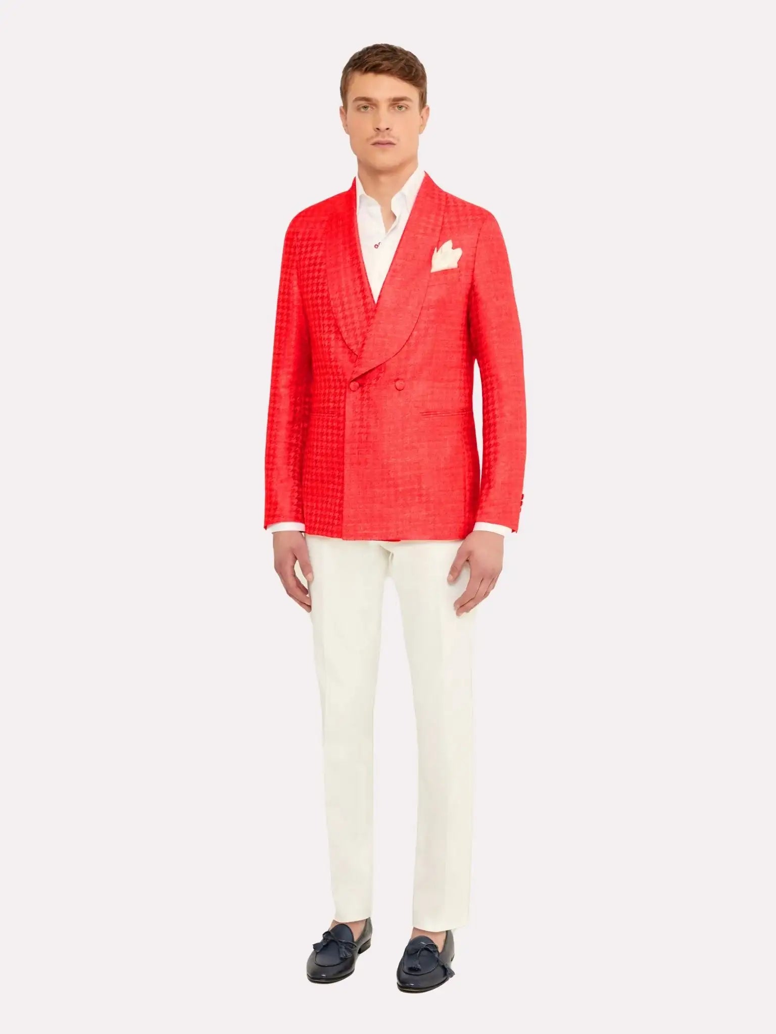 Cashmere and silk tuxedo jacket, Piacenza fabric, coral