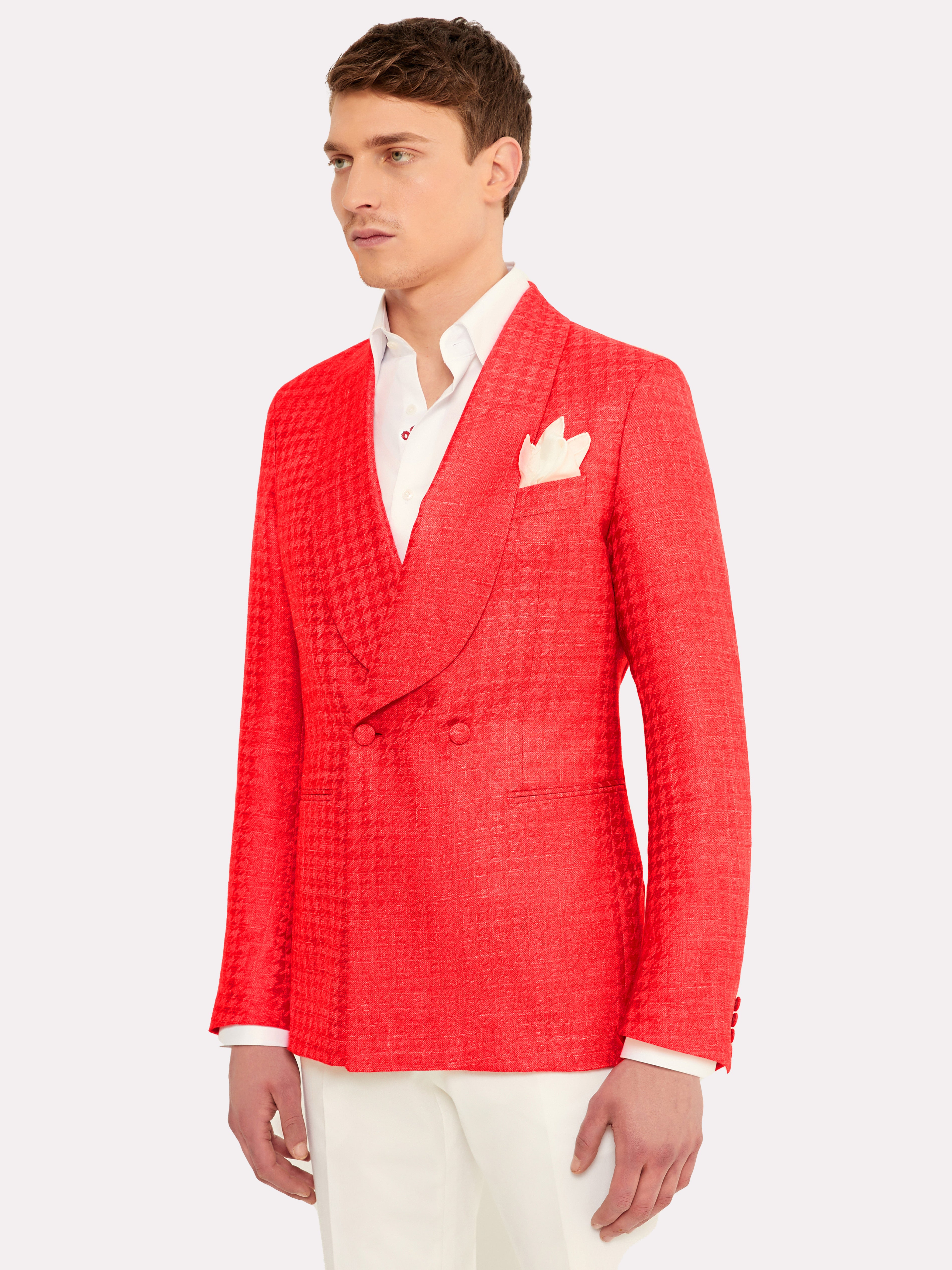 Sacou smoking casmir si matase, tesatura Piacenza, coral