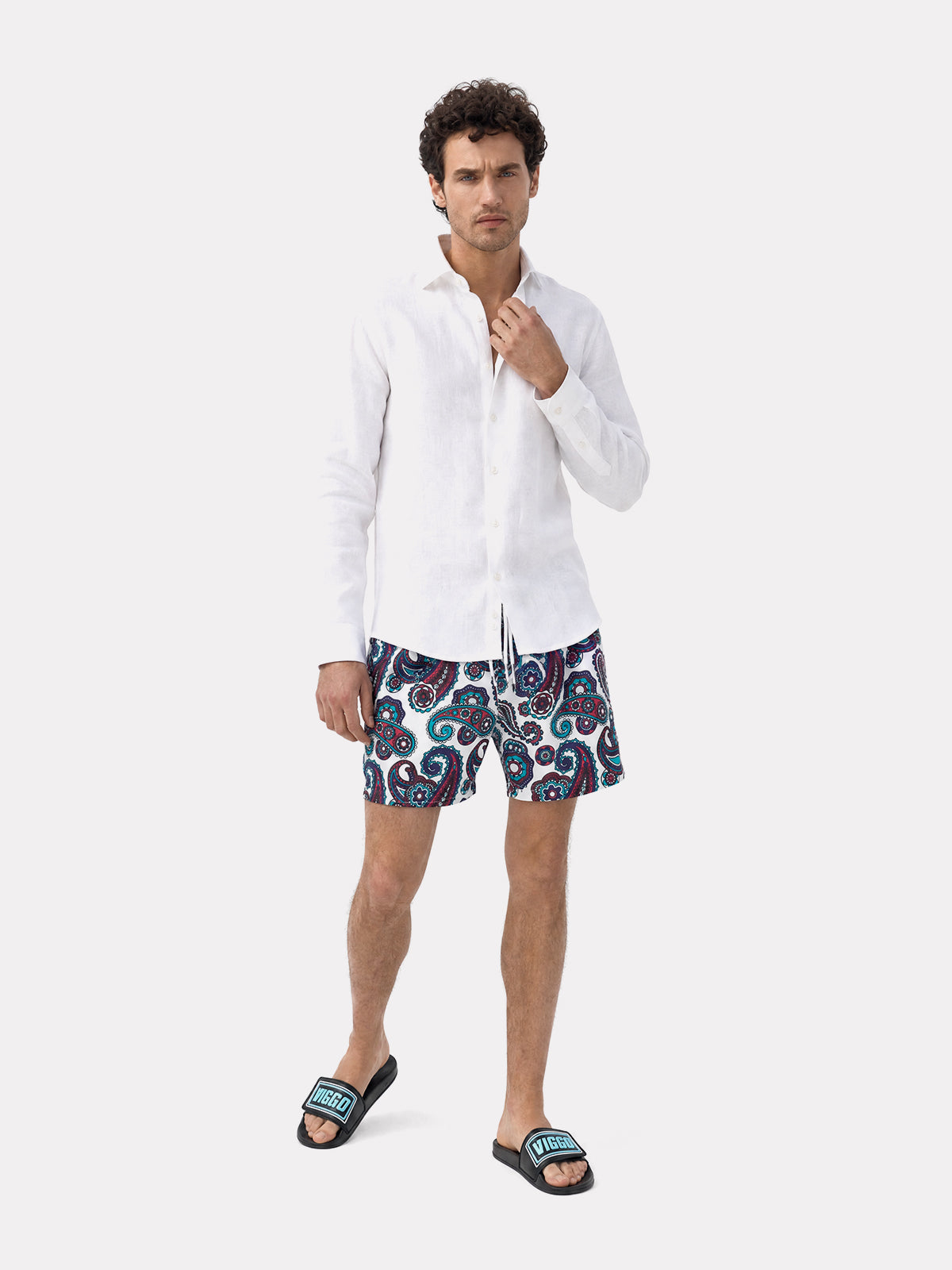 Swimming shorts with multicolored print