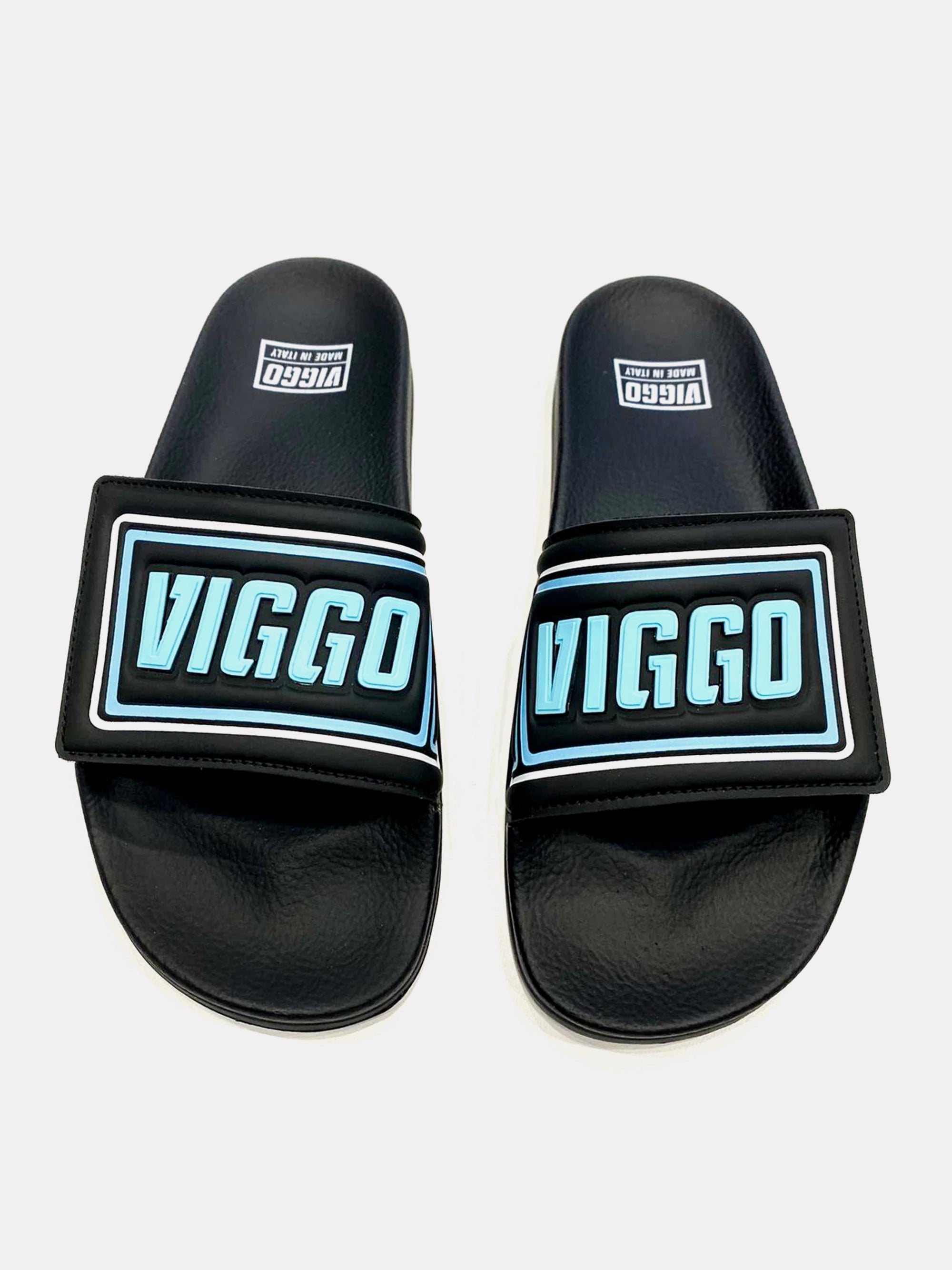 Flip flops with blue adjustable velcro