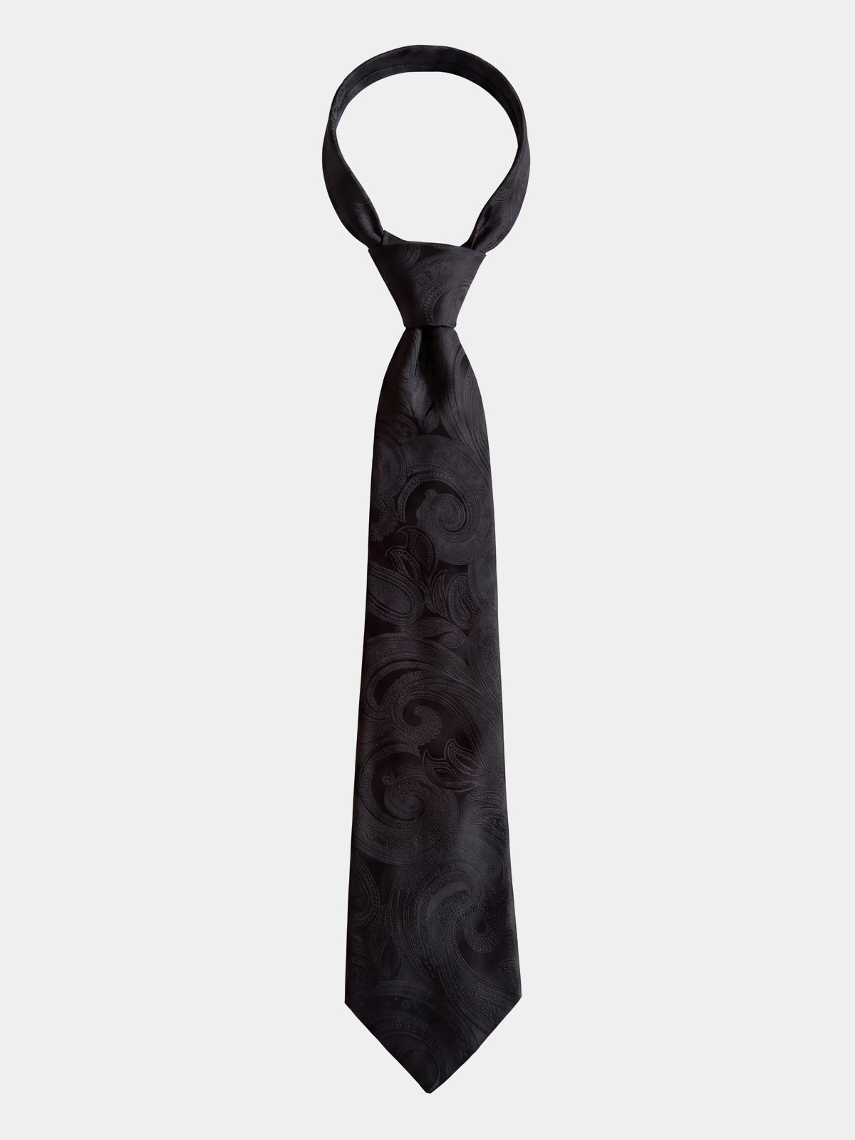 Cravata matase neagra paisley ton pe ton