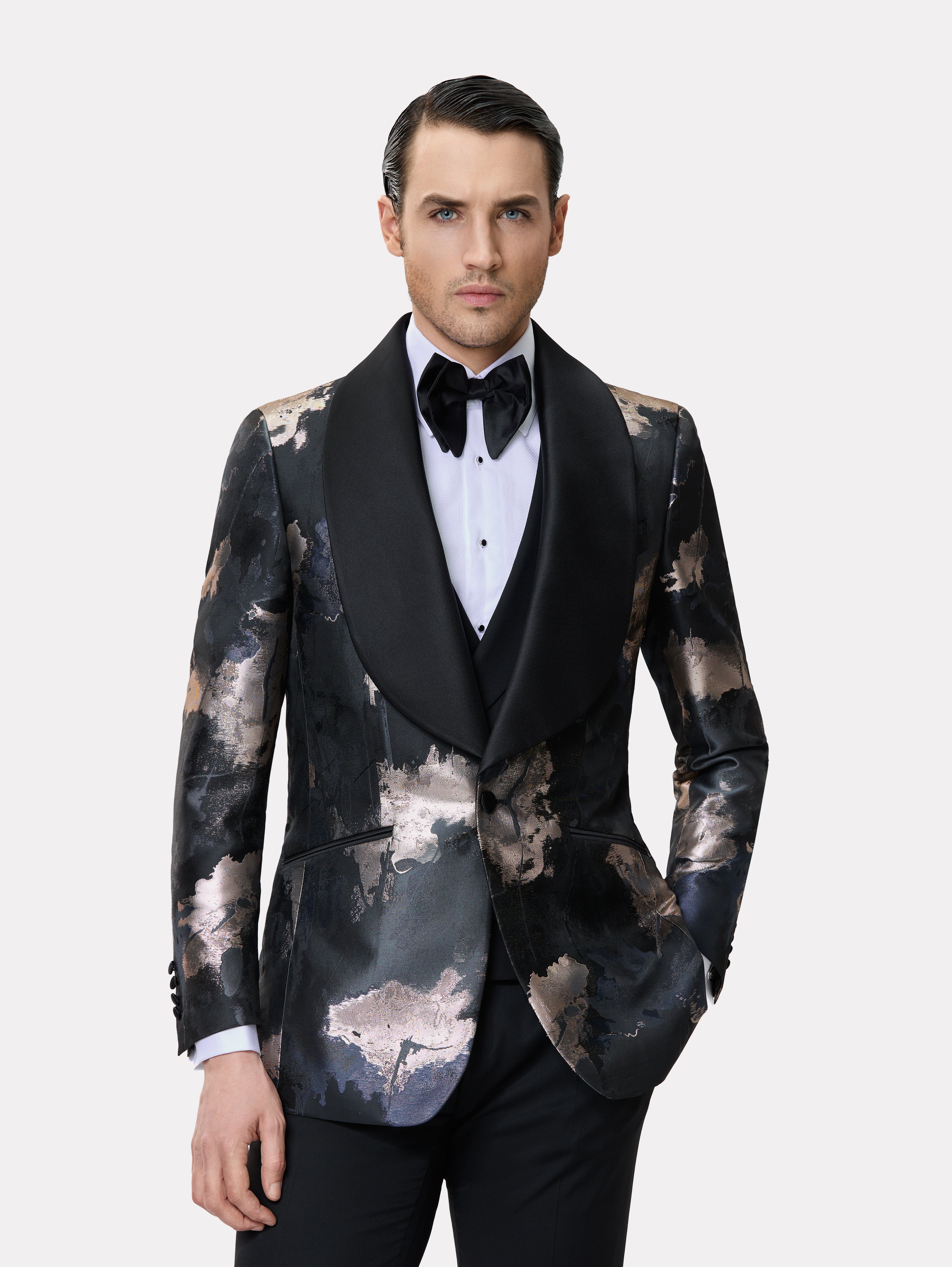 Sacou smoking made to measure cu print metalizat