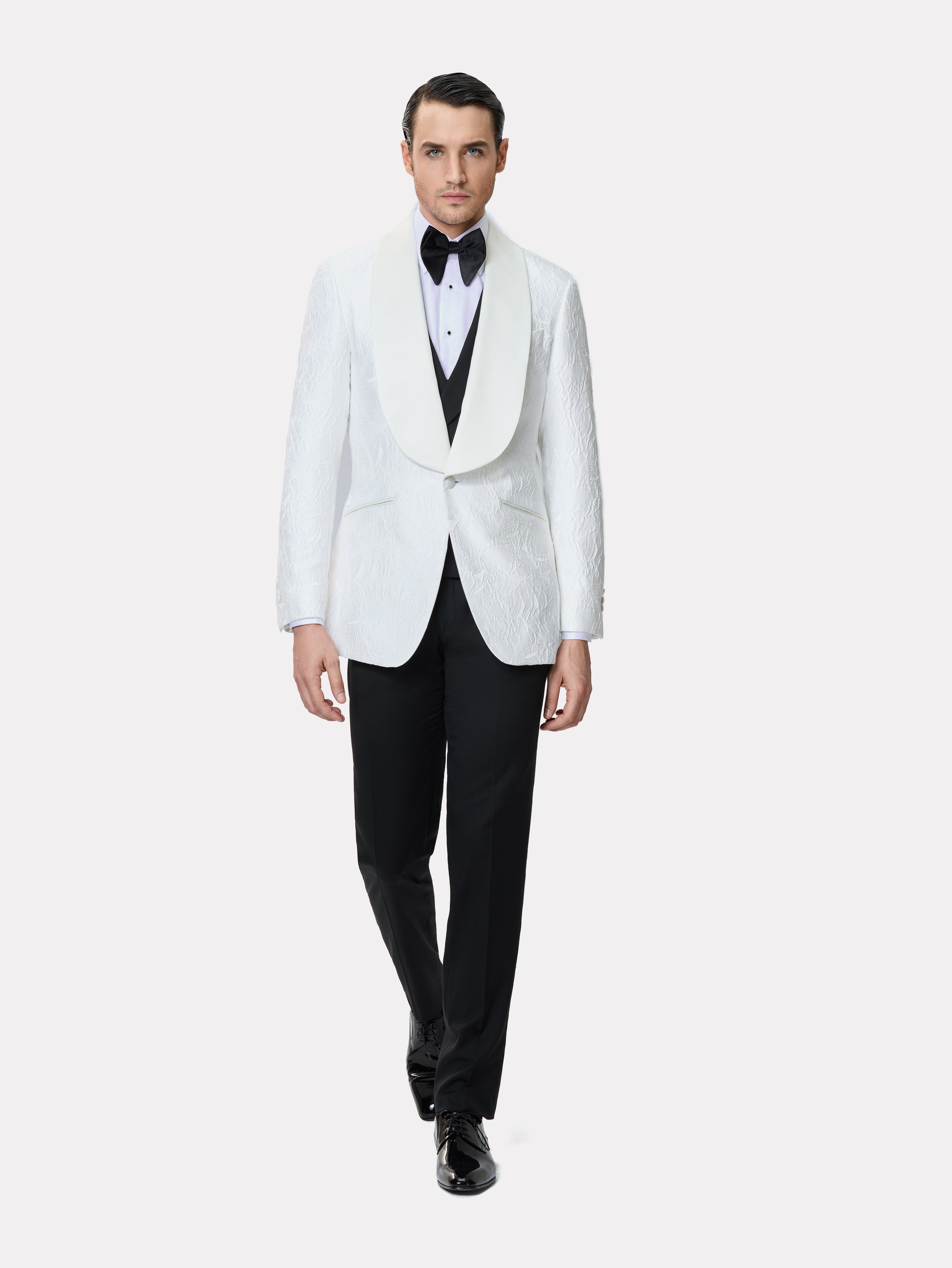 Sacou smoking made to measure alb cu model 3d