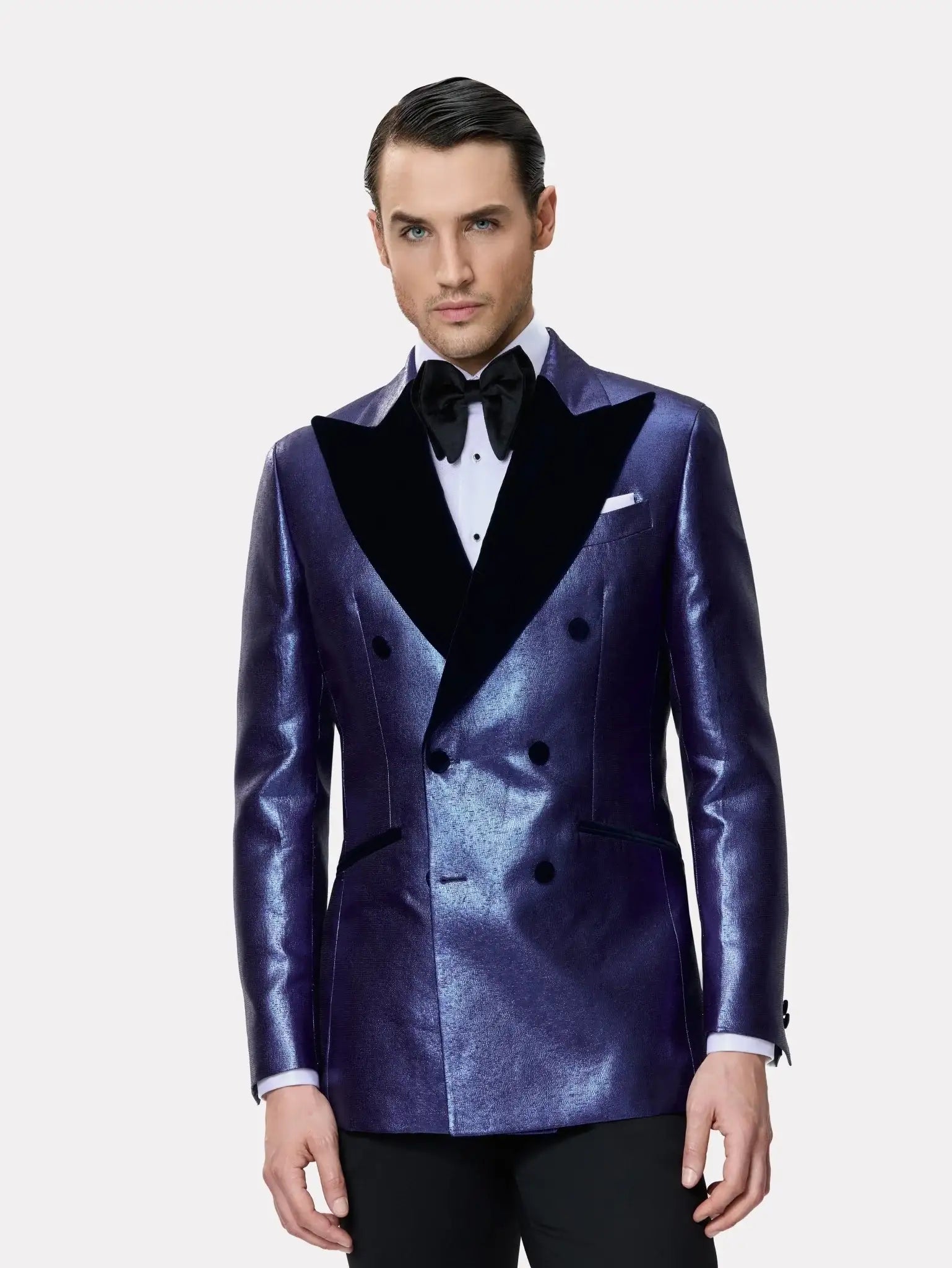 Sacou smoking made to measure albastru metalizat