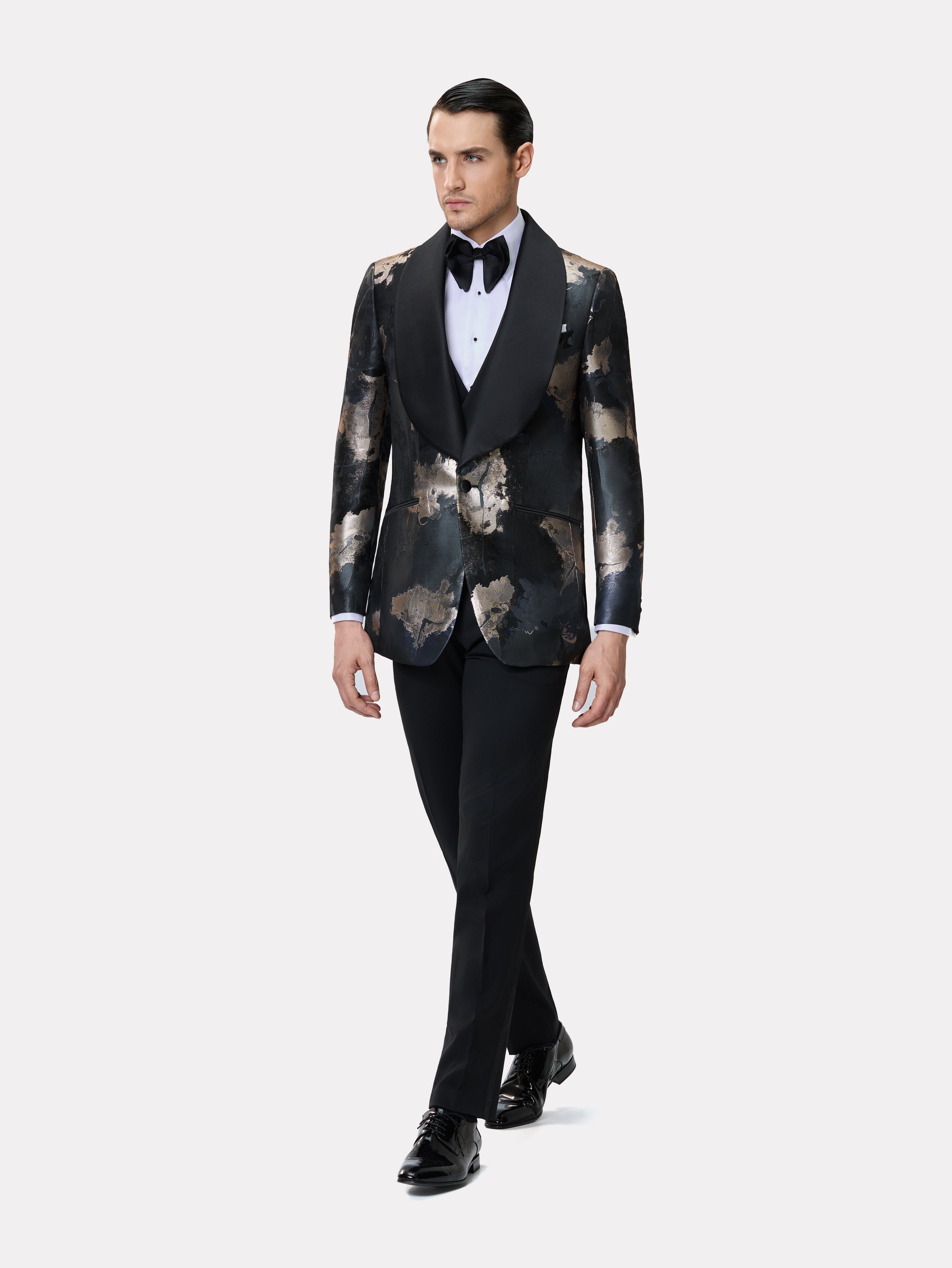 Sacou smoking made to measure cu print metalizat