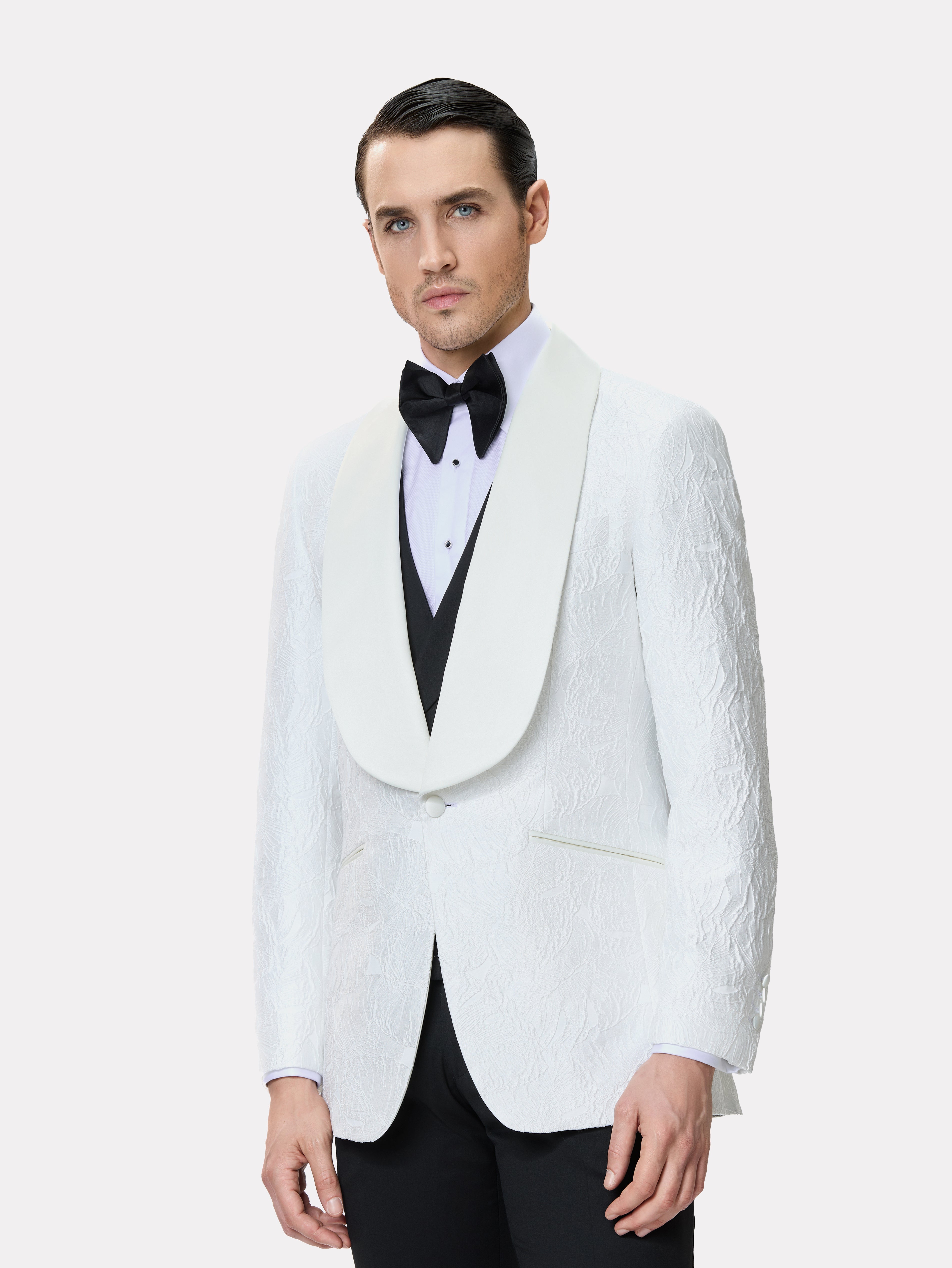 Sacou smoking made to measure alb cu model 3d
