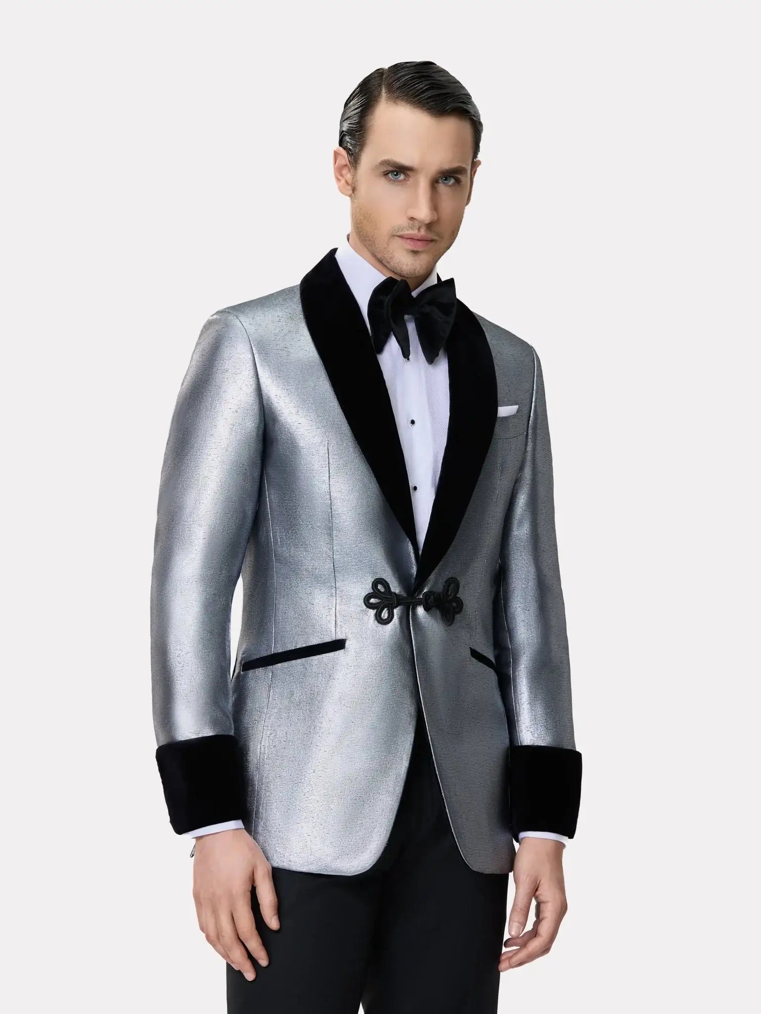 Sacou smoking made to measure gri metalizat