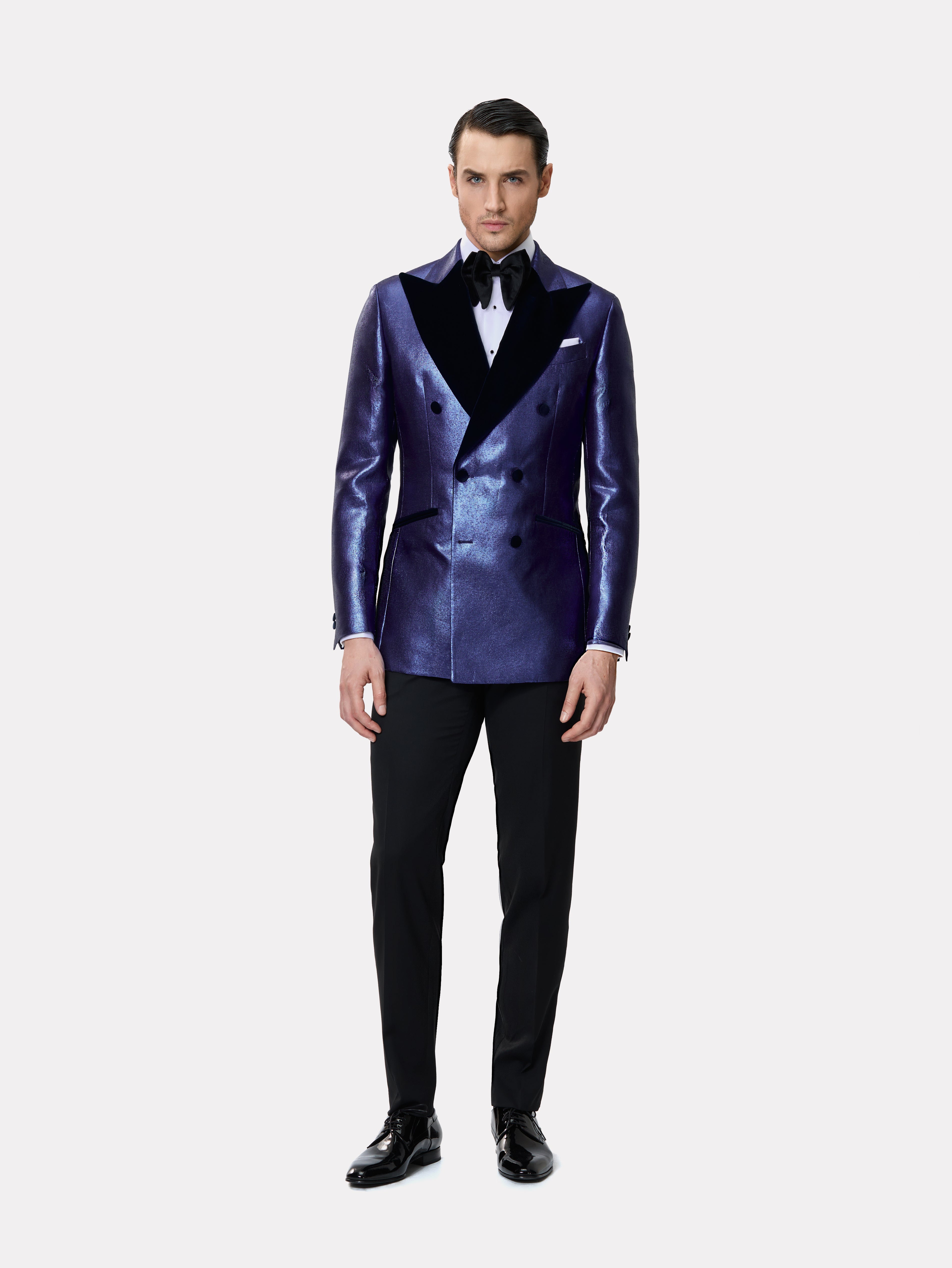 Sacou smoking made to measure albastru metalizat