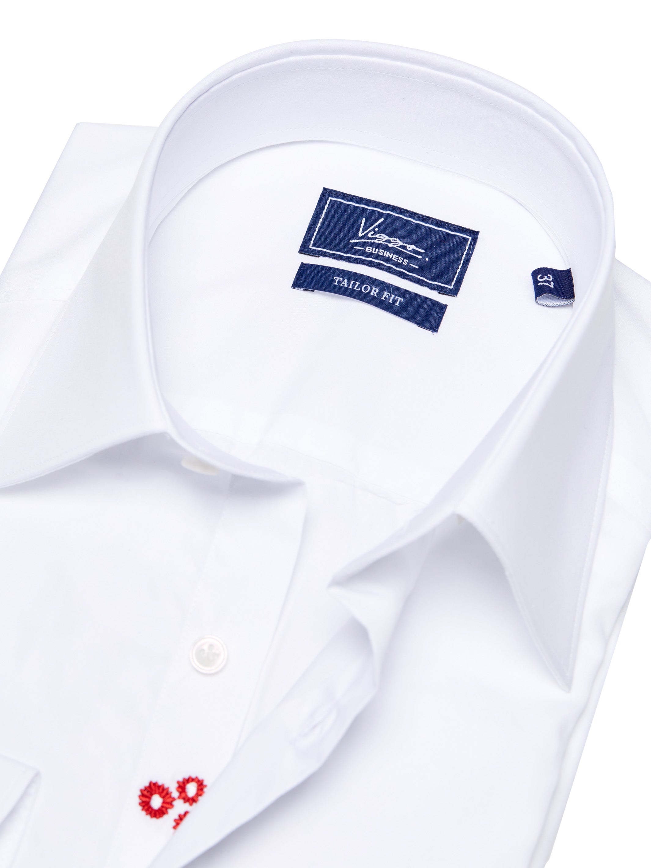 White non-iron shirt with hidden red flower