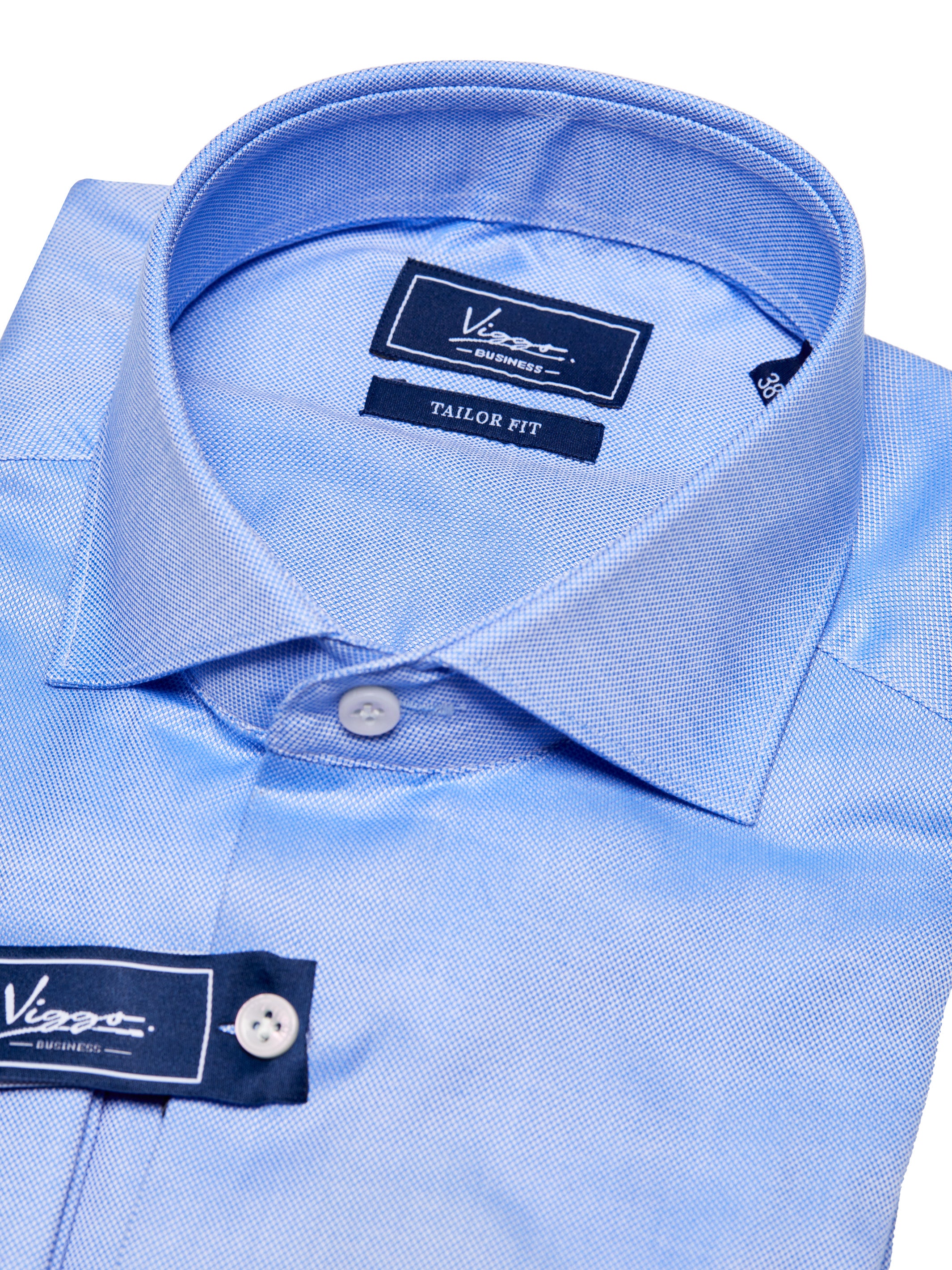 Textured blue shirt, button cuff