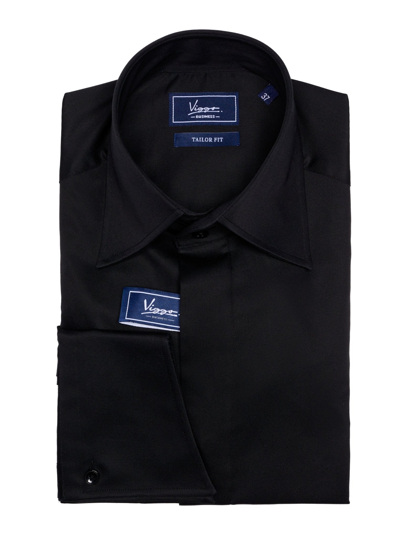 Camasa neagra, manseta inclinata cu nasture sau butoni - Viggo