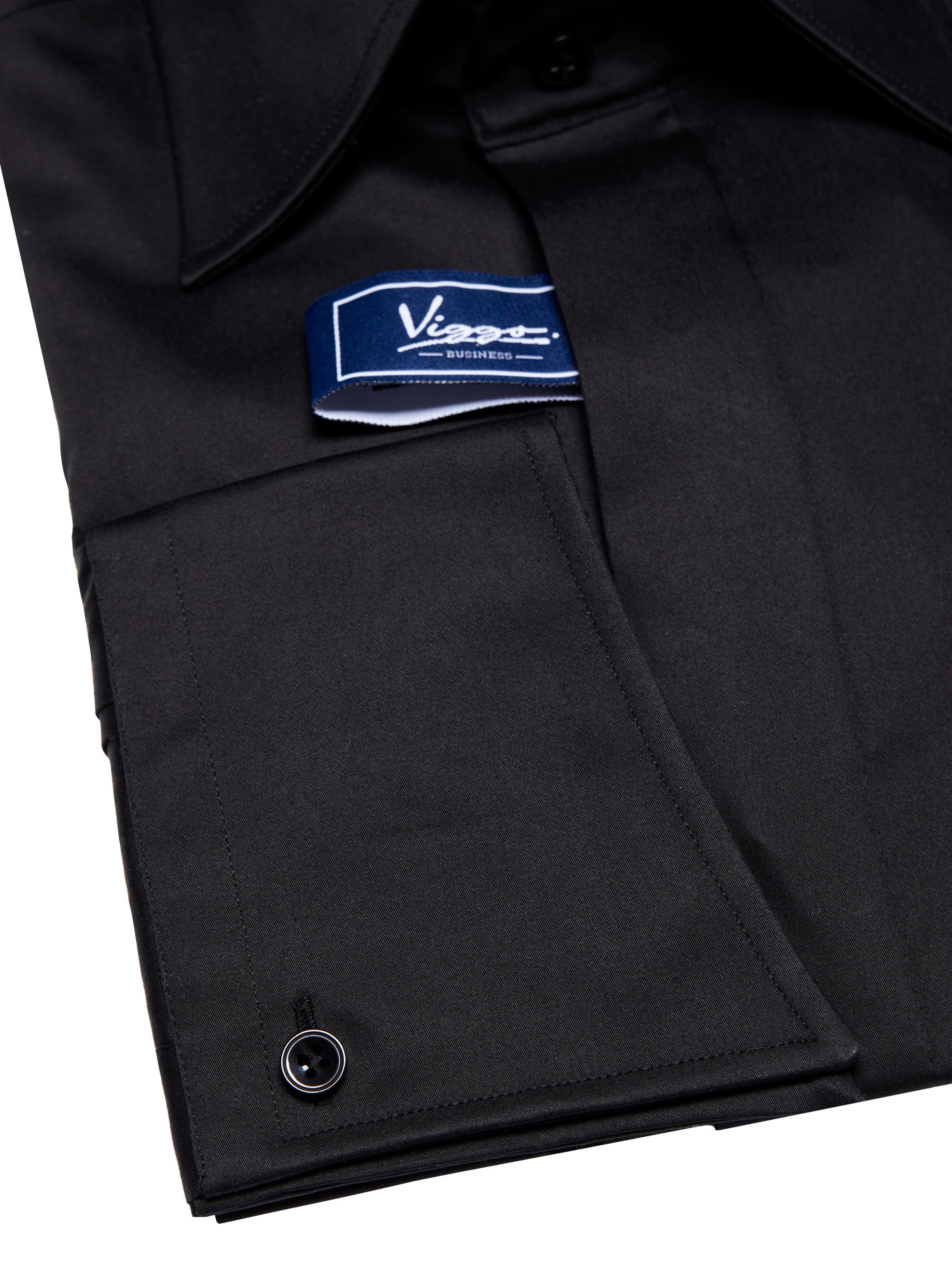 Black shirt, slanted cuff with button or cuffs