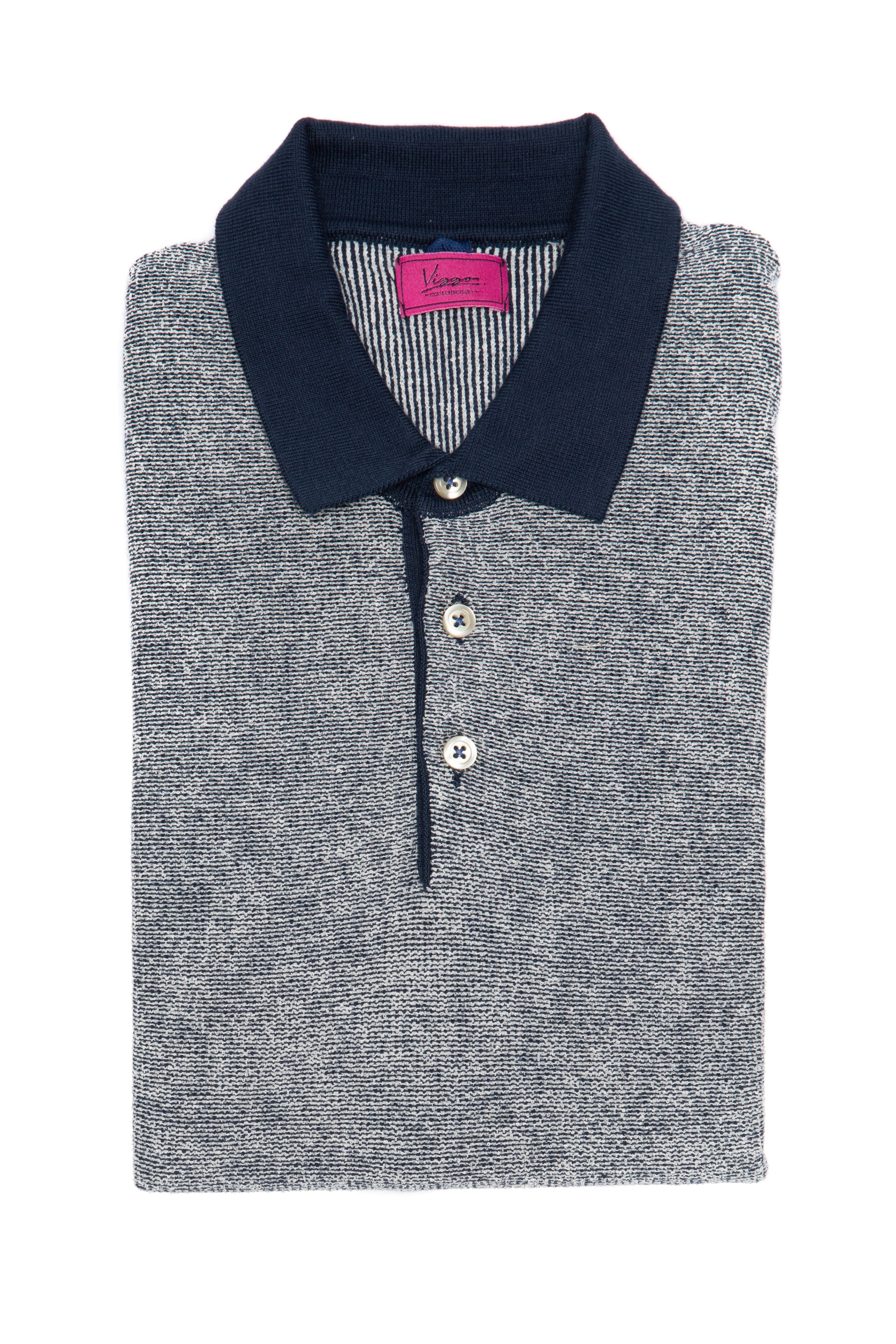 Tricou casual bleumarin pepit cu alb si guler polo