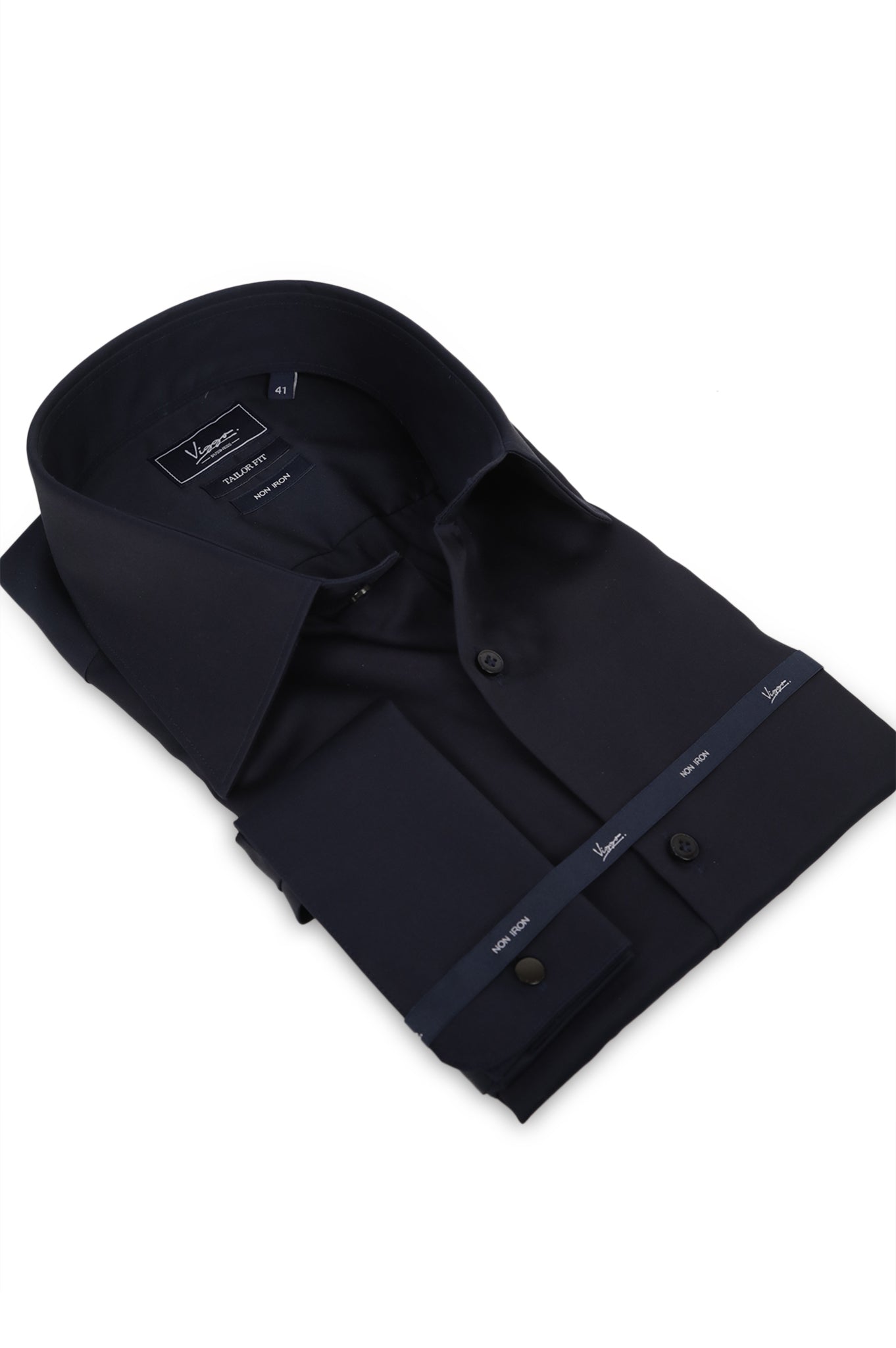 Navy non iron shirt, button cuff