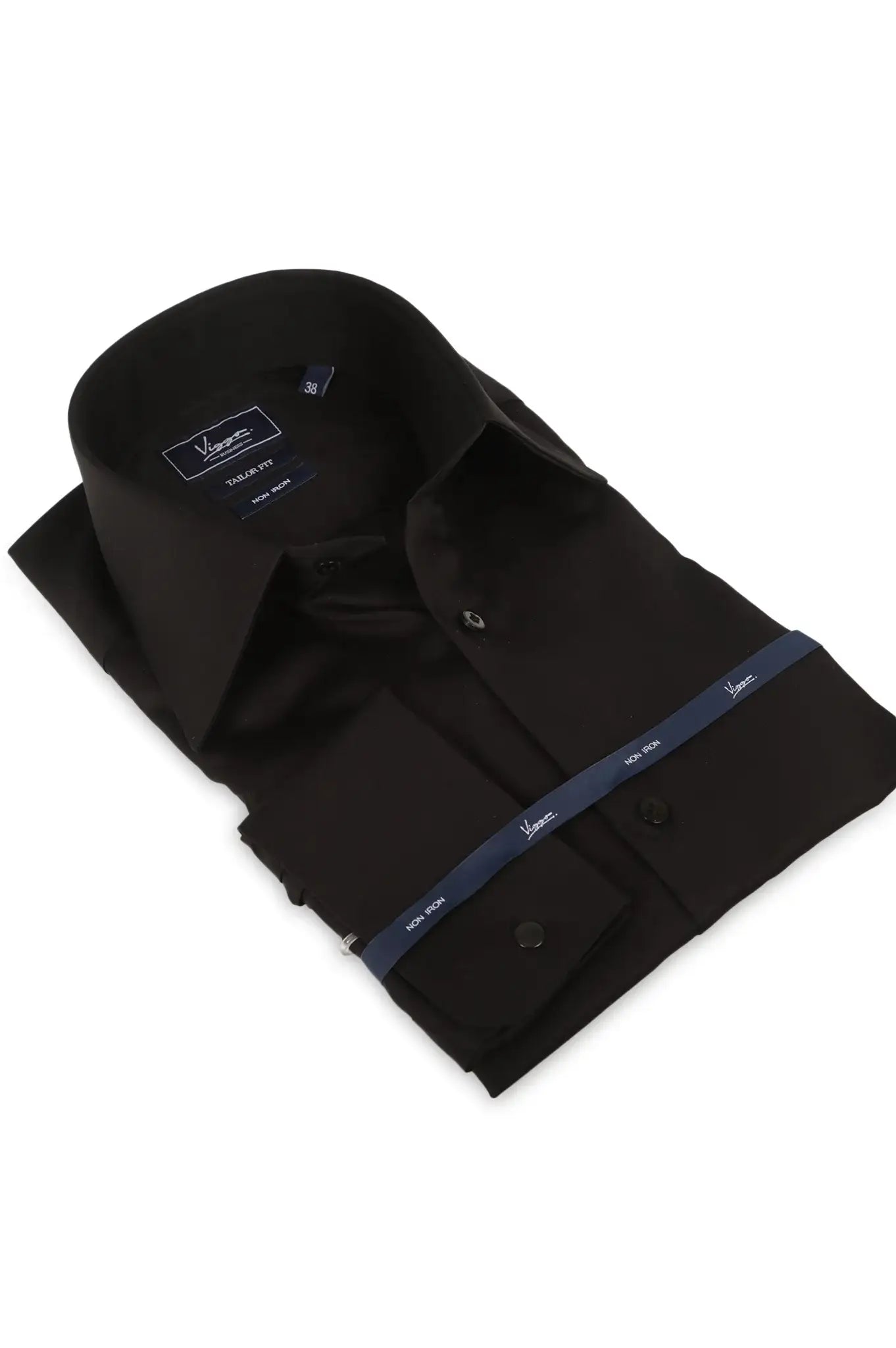 Camasa neagra non iron, manseta de butoni