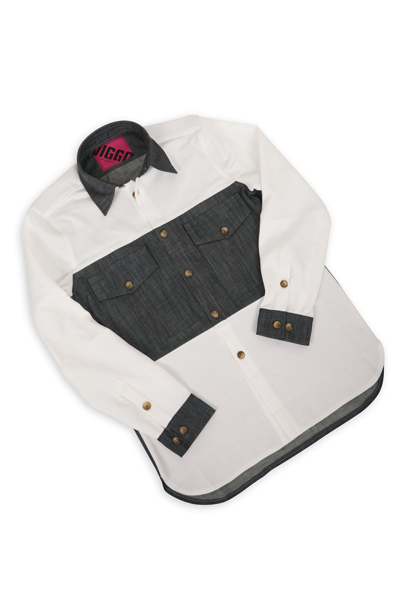 Camasa alba cu insertii denim