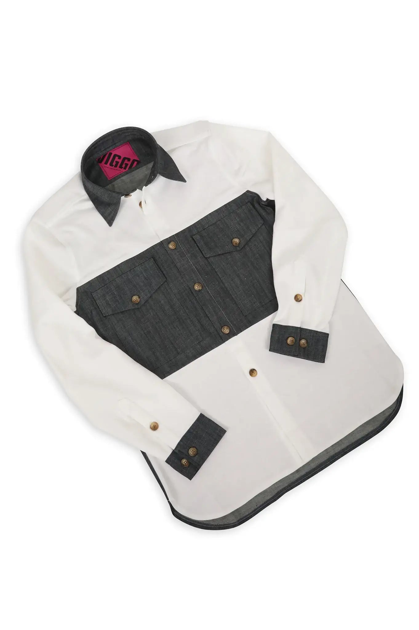 White shirt with denim inserts