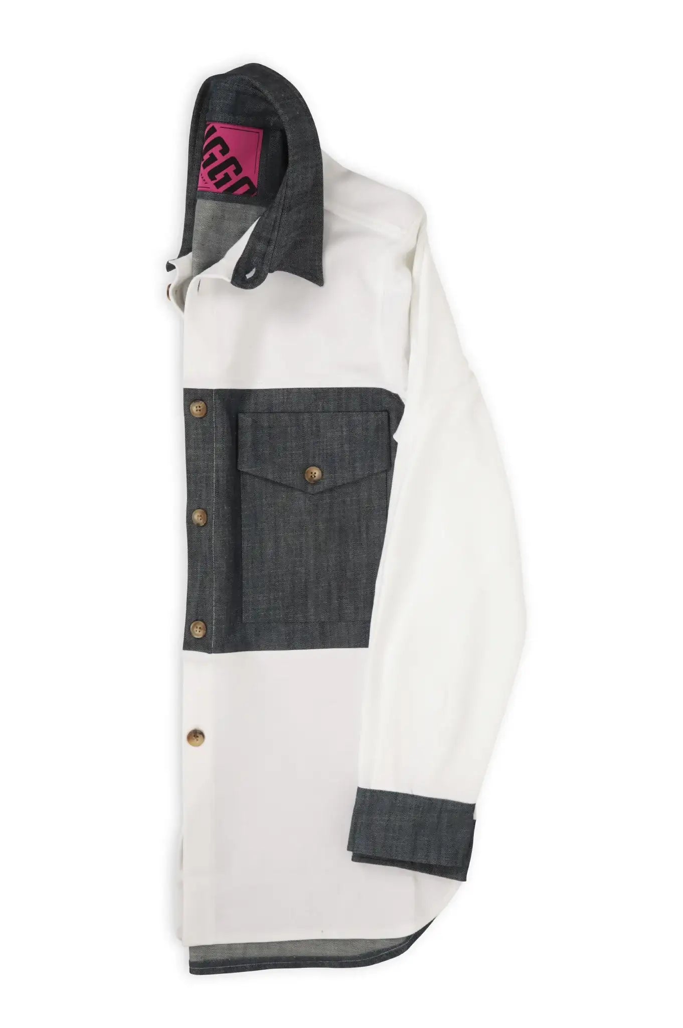 White shirt with denim inserts