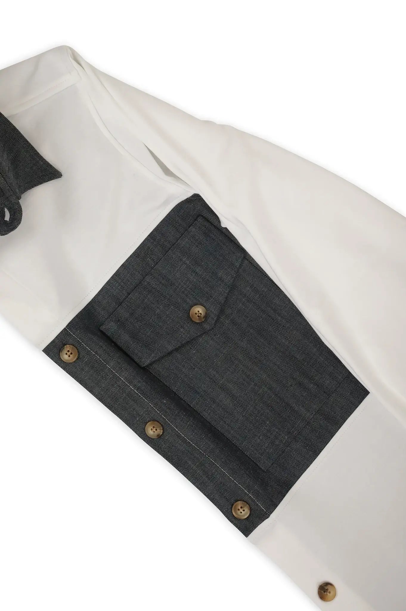 White shirt with denim inserts